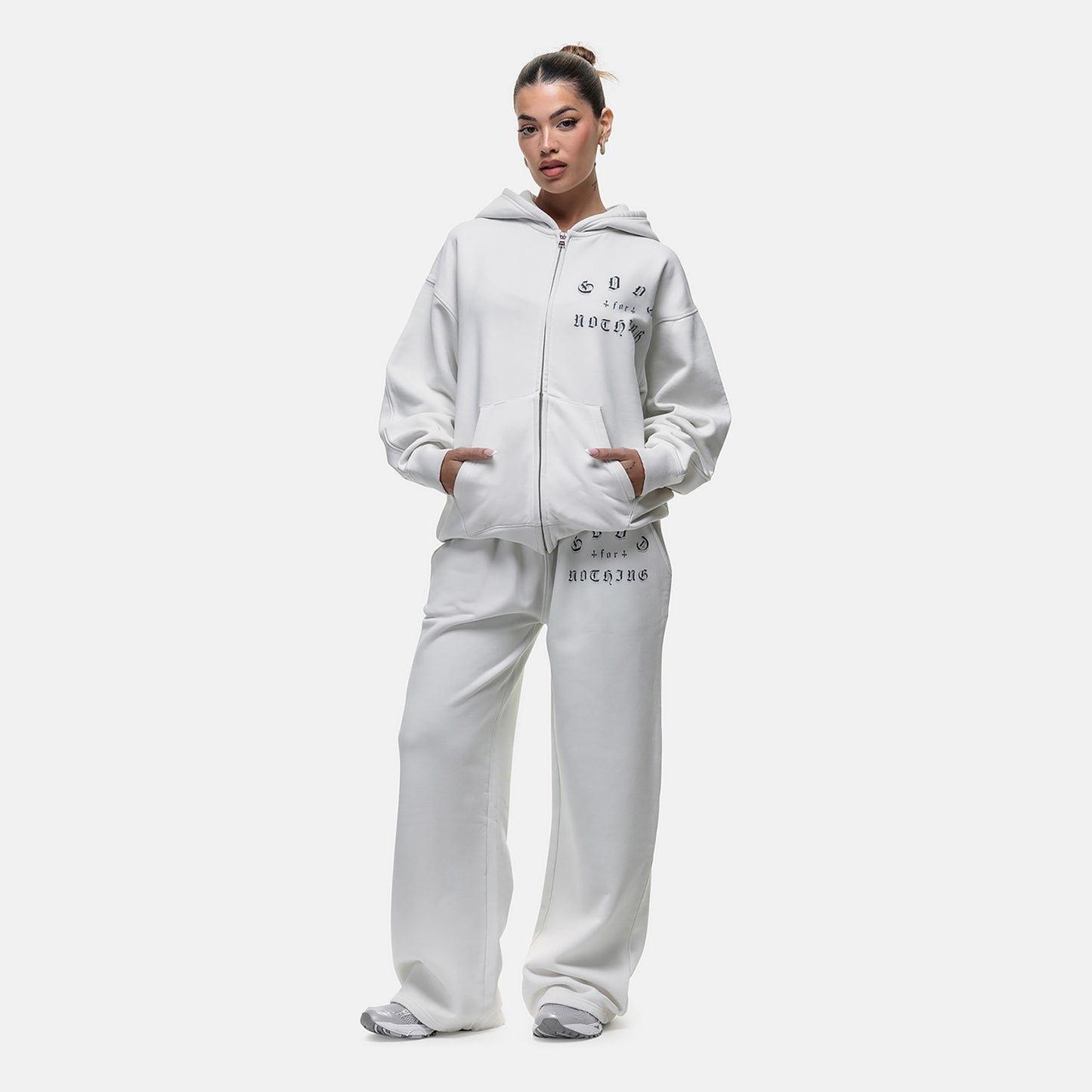 Good For Nothing White Spray Effect Relaxed Wide Leg Jogger - White Image 4