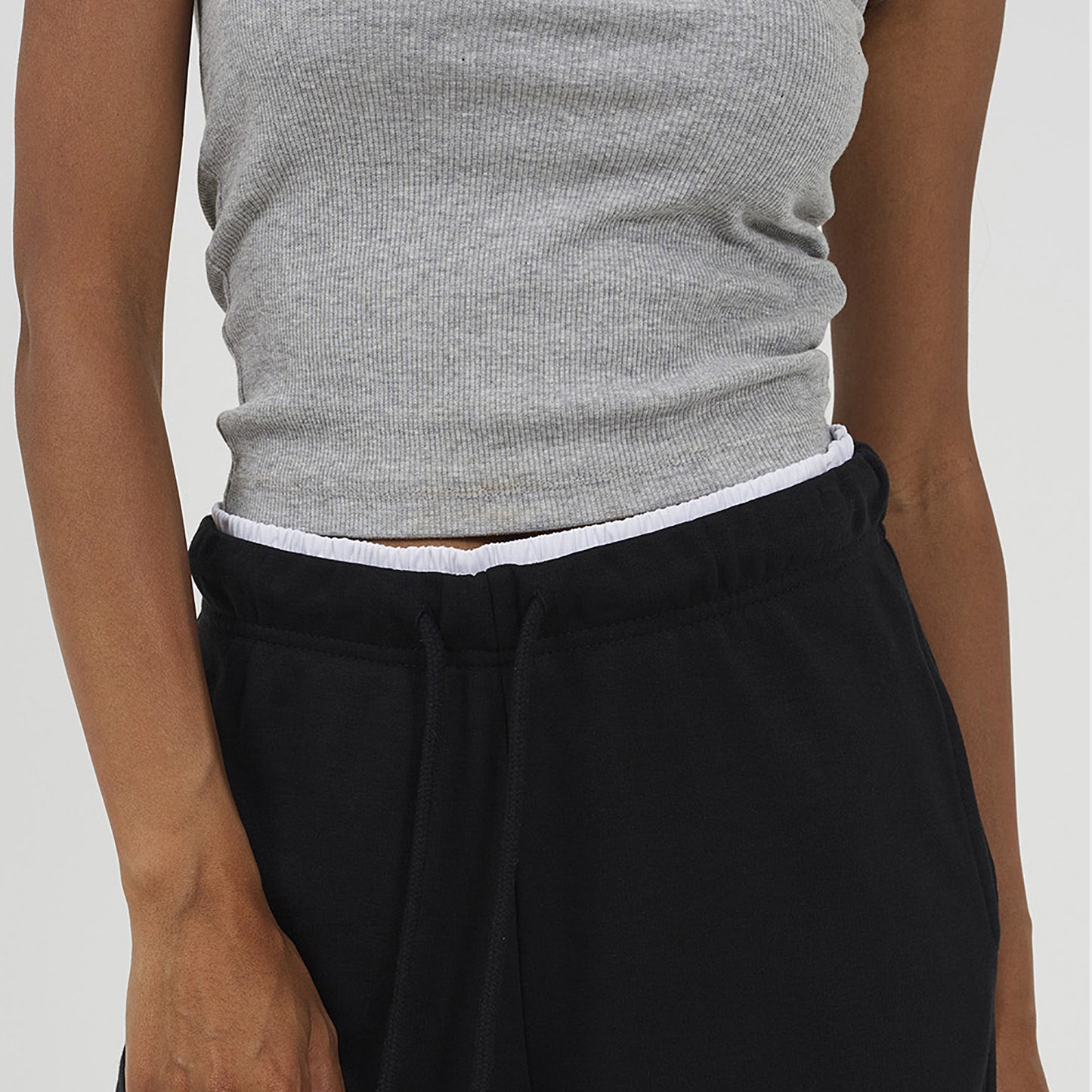 Brave Soul Black Contrast Double Waistband Wide Leg Joggers - Black Image 4