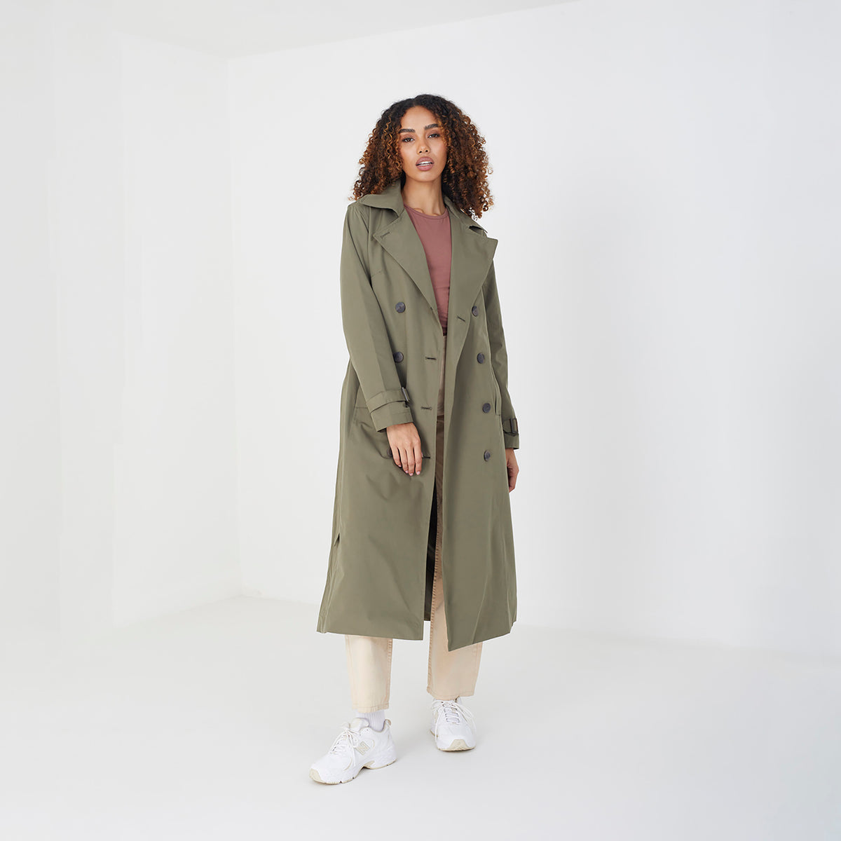 Brave Soul Light Khaki Double-Breasted Longline Trench Coat - Light Khaki Image 3