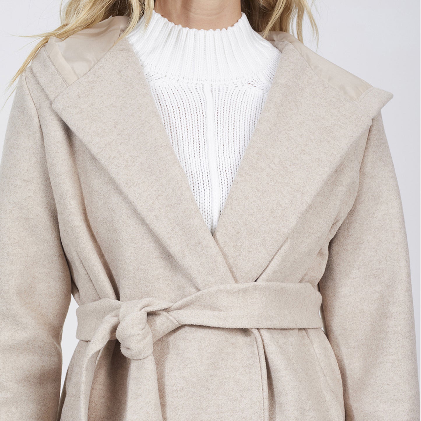 Brave Soul Beige Longline Hooded Coat with Belt - Beige Image 4