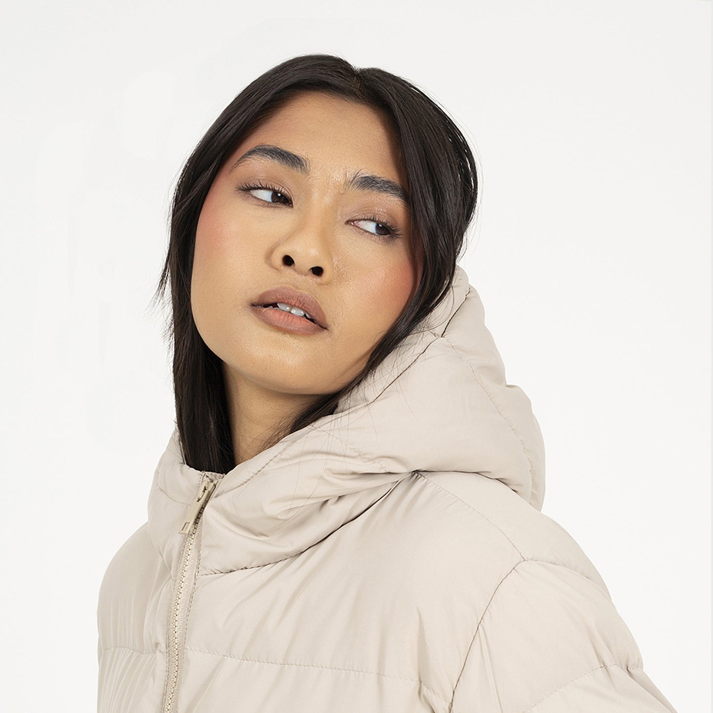 Brave Soul Stone Hooded Padded Jacket With Drawcord Waist - Stone Image 4