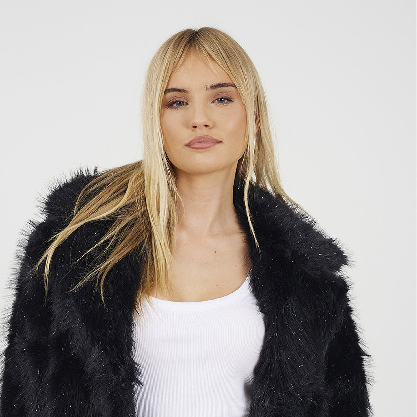Brave Soul Black Tinsel Faux Fur Jacket - Black Image 4