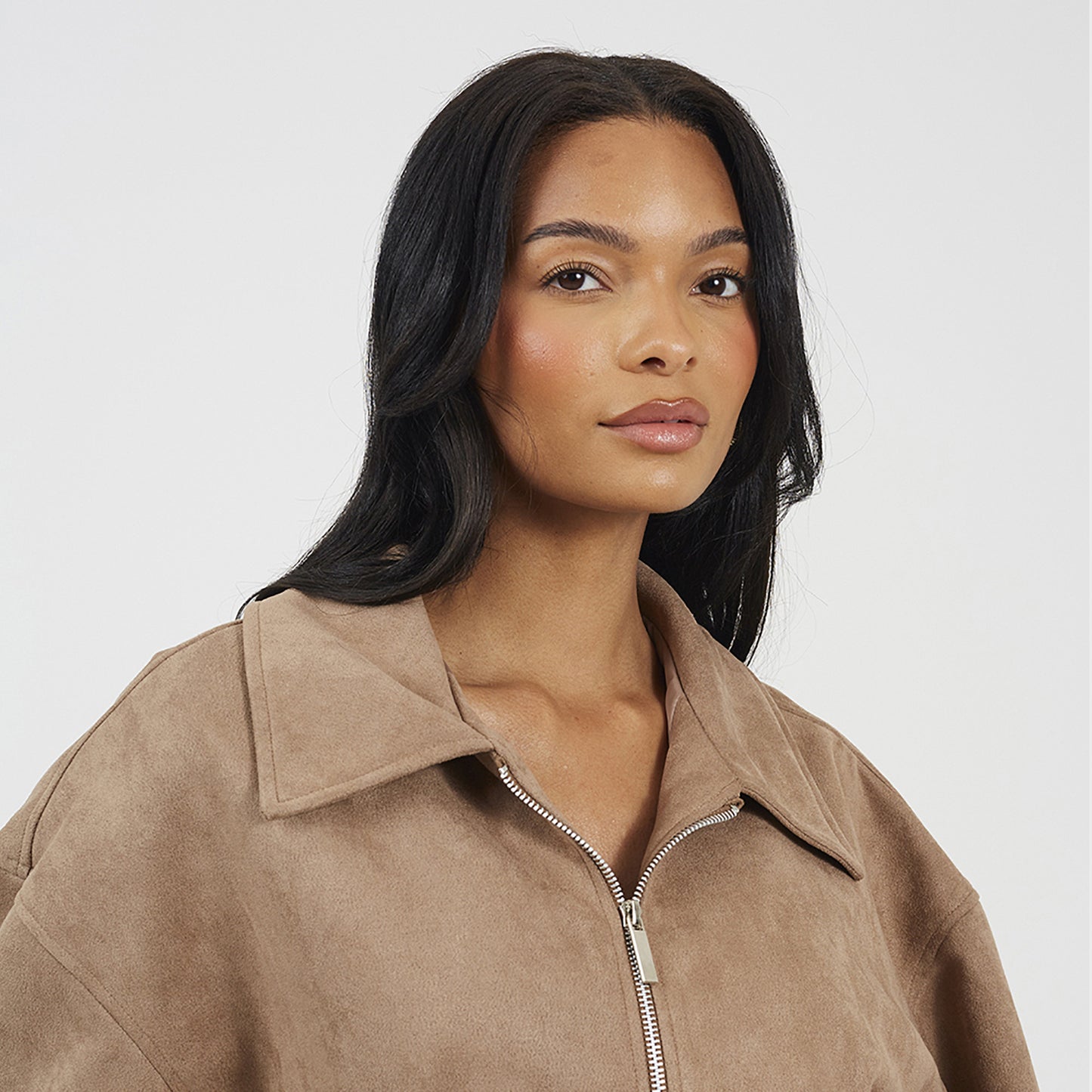 Brave Soul Taupe Faux Suede Bomber Jacket - Taupe Image 4