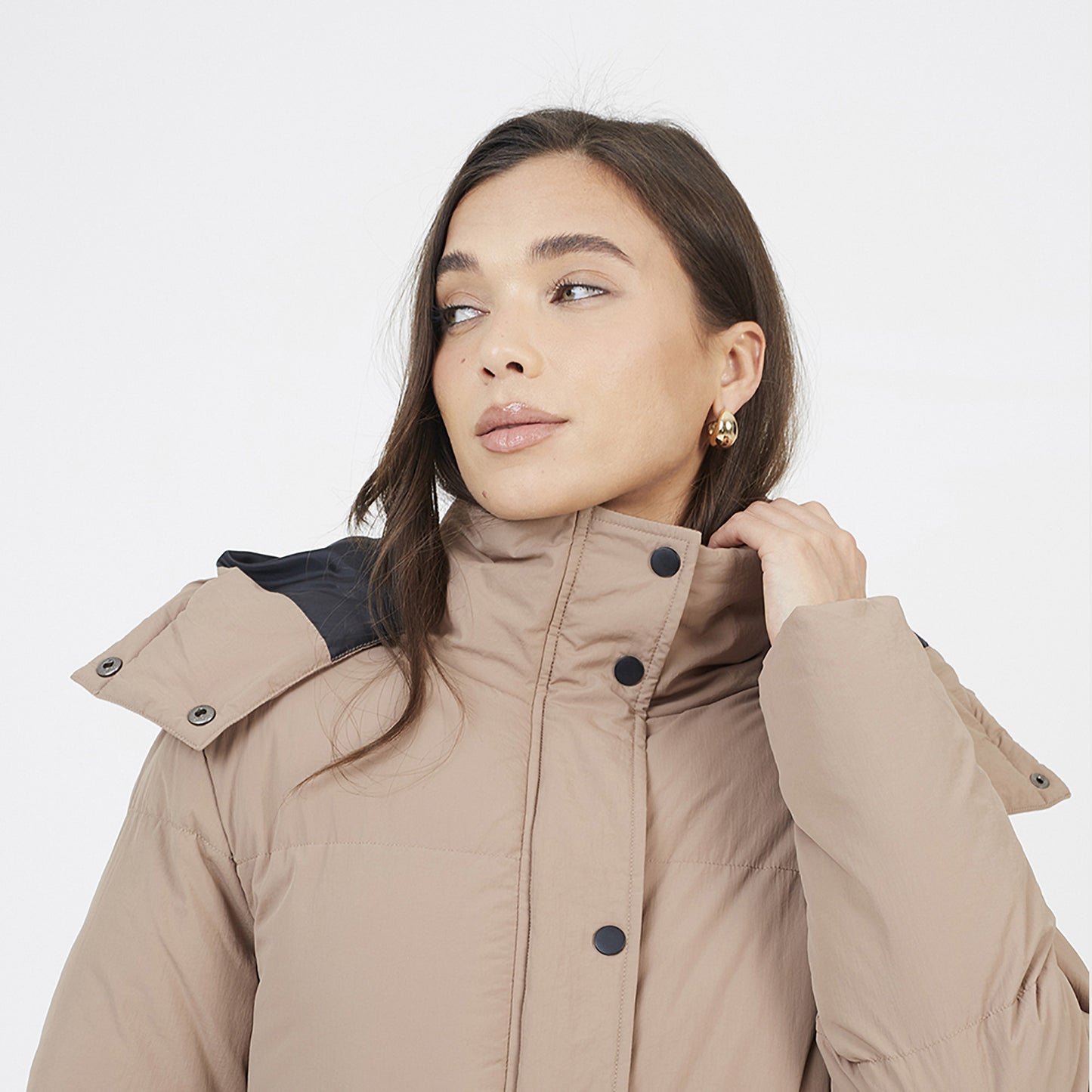 Brave Soul Tan Colourblock Maxi Hooded Puffer Jacket - Tan Image 4