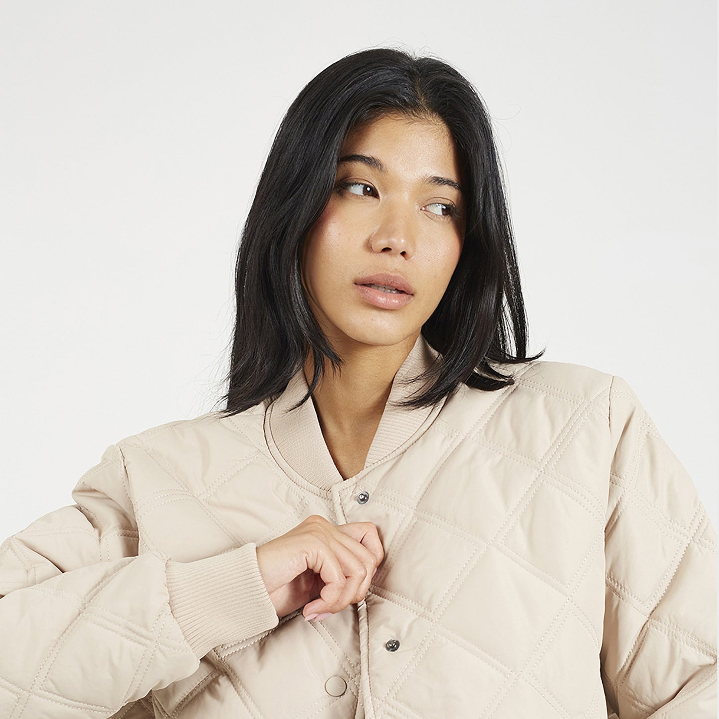 Brave Soul Stone Quilted Bomber Jacket - Stone Image 4