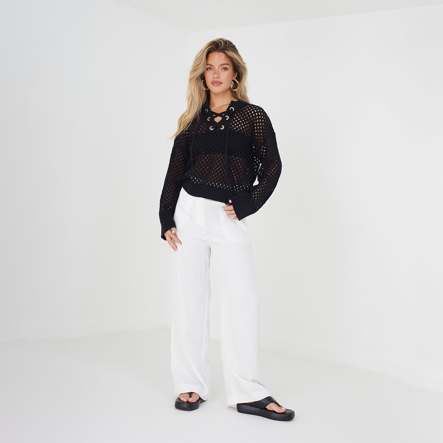 Brave Soul Black Cotton Open Knit Jumper - Black Image 3