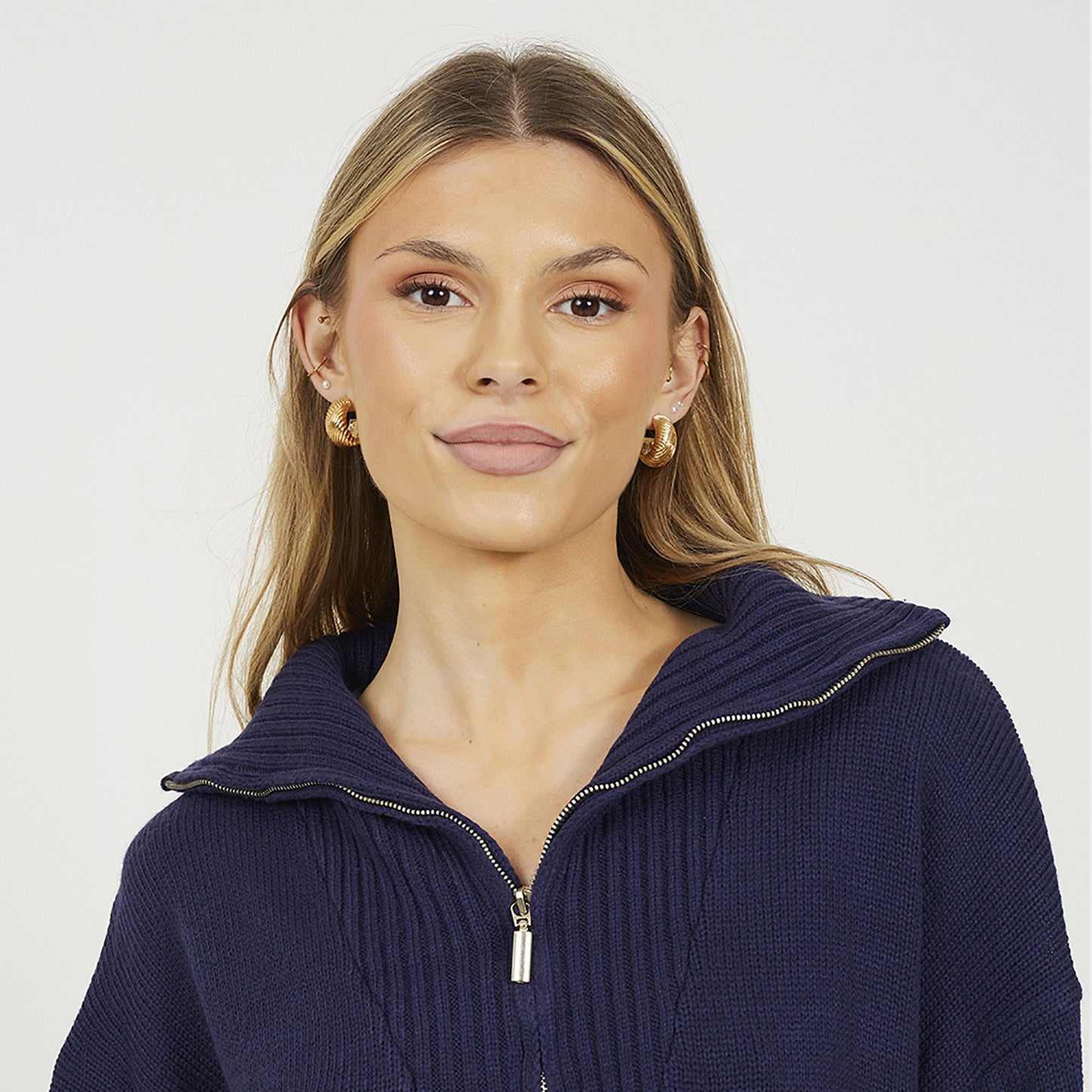 Brave Soul Navy Oversized 1/2 Zip Knitted Jumper - Navy Image 4