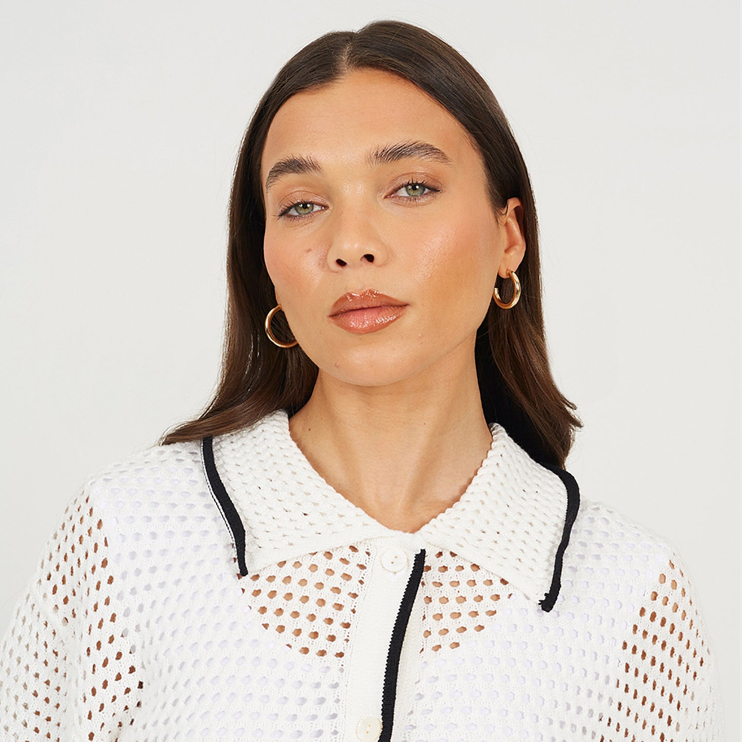 Brave Soul Cream Loose Knit Collared Blouse - Cream Image 4