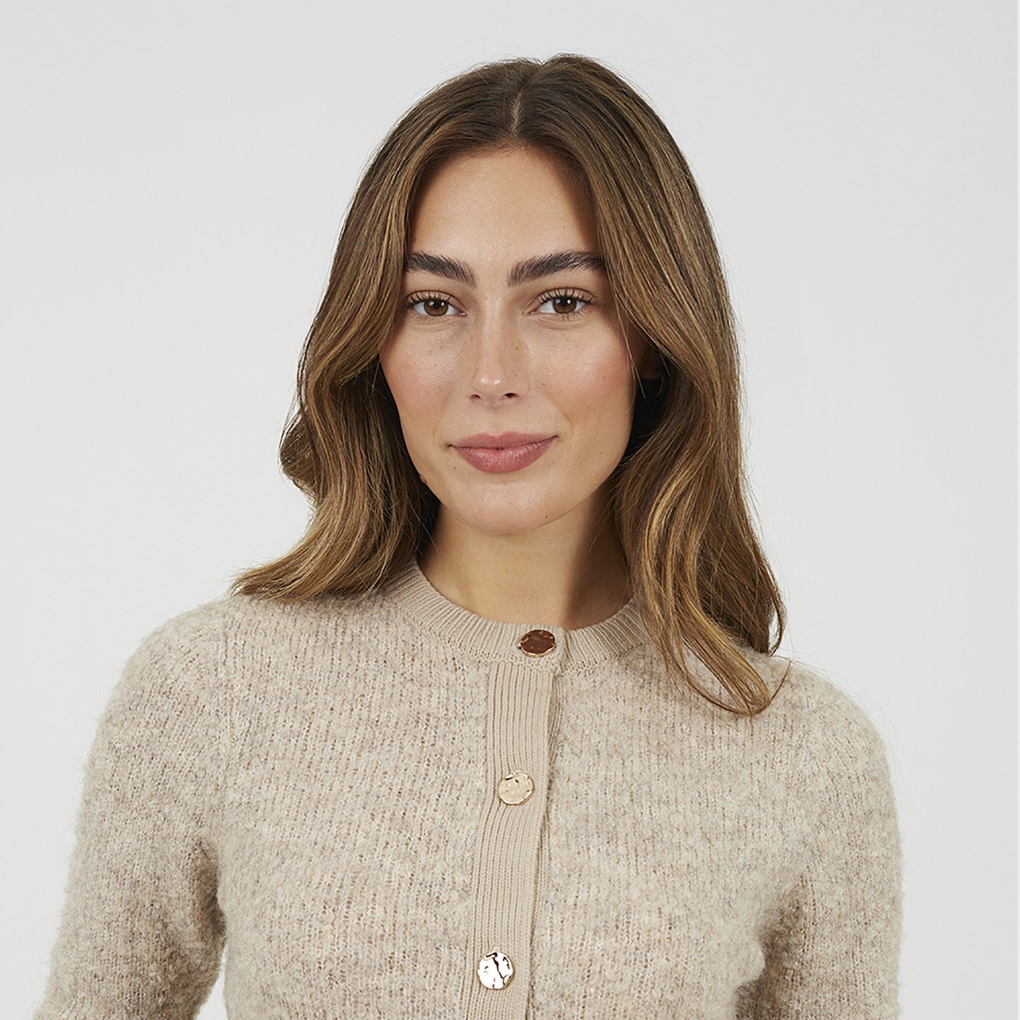 Brave Soul Beige Button Through Boucle Cardigan - Beige Image 4