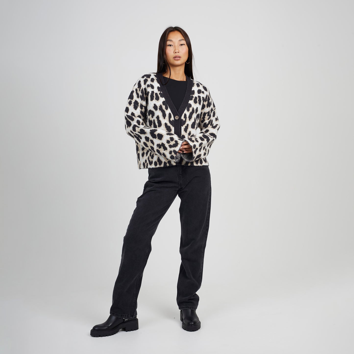 Brave Soul Camel Button Through Animal Print Jacquard Knit Cardigan - Camel Image 3