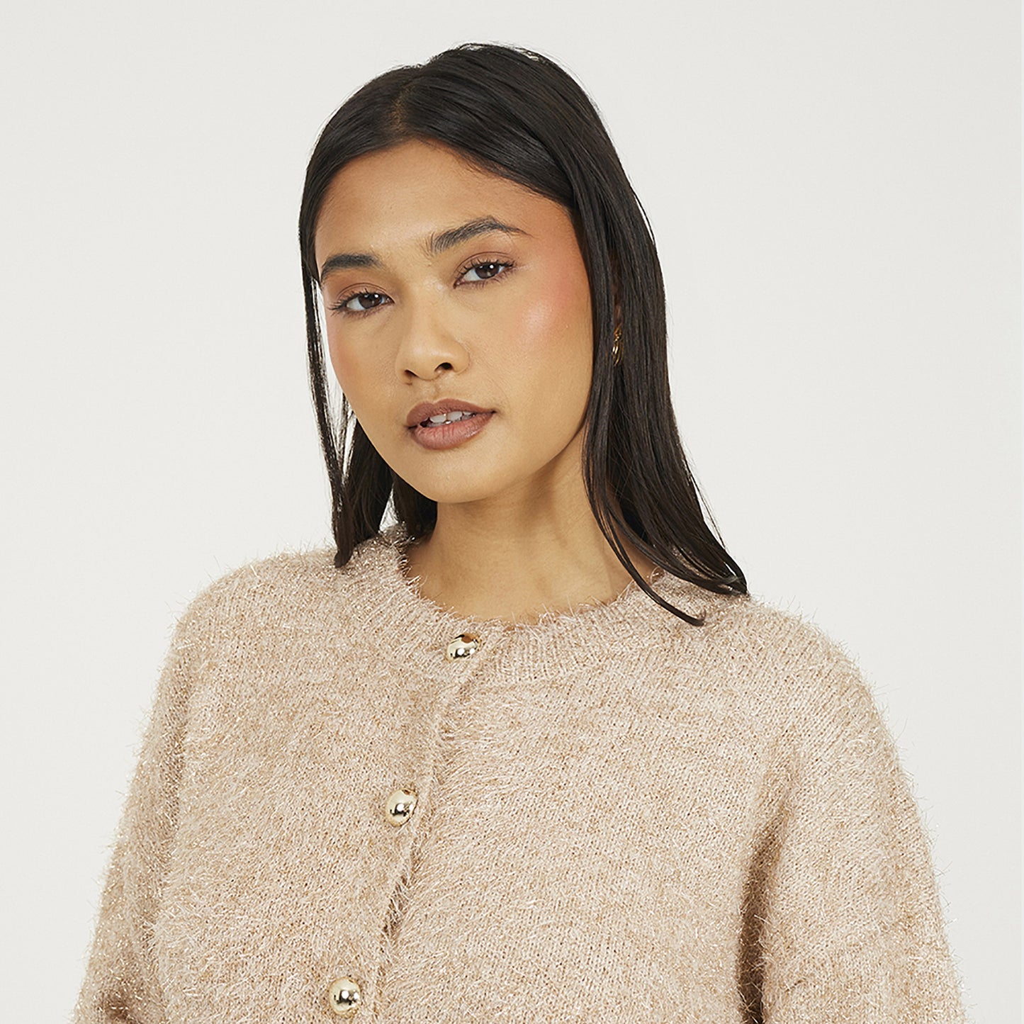 Brave Soul Gold Fluffy Tinsel Knit Cardigan - Gold Image 4