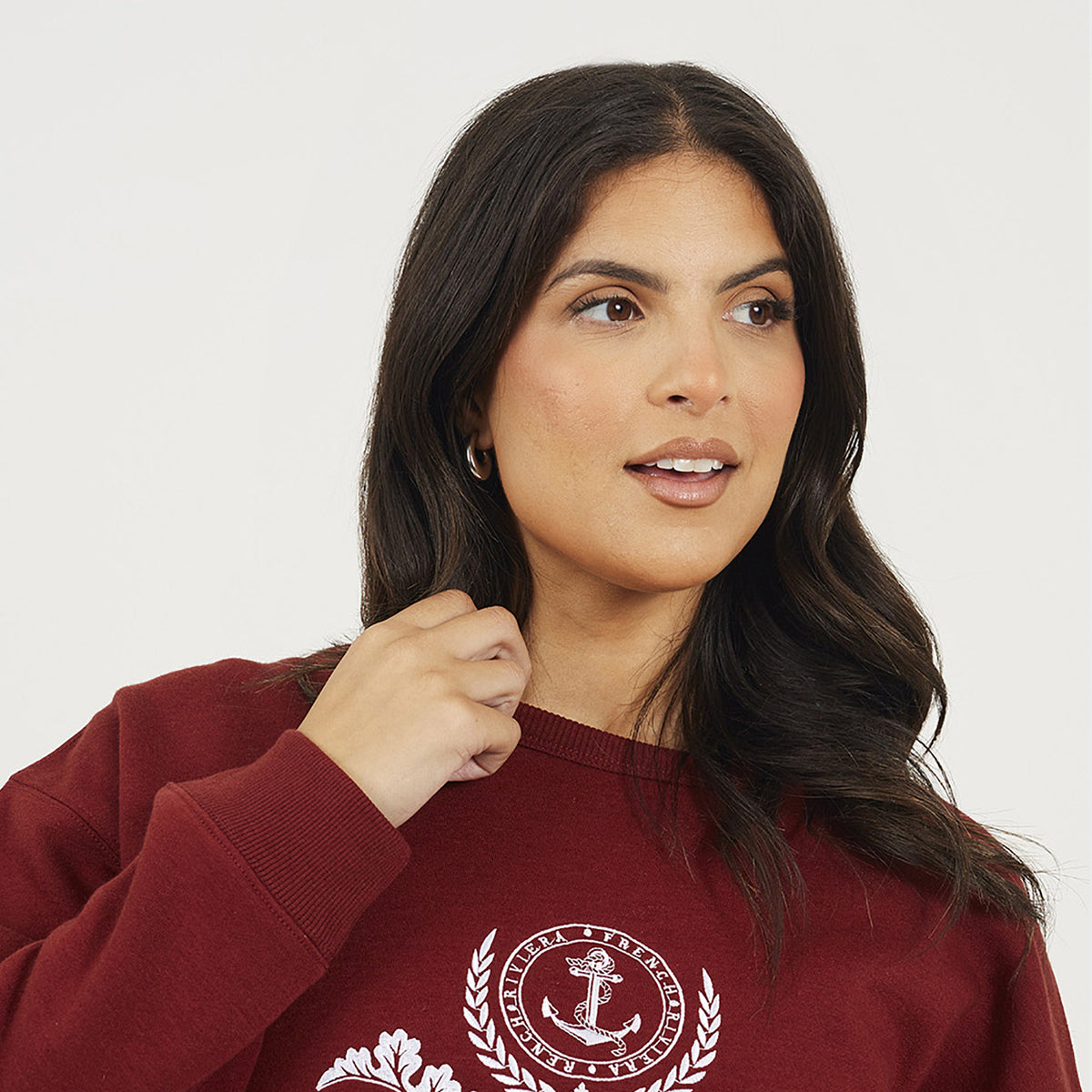 Brave Soul Burgundy Crew Neck Embroidered Sweatshirt - Burgundy Image 4