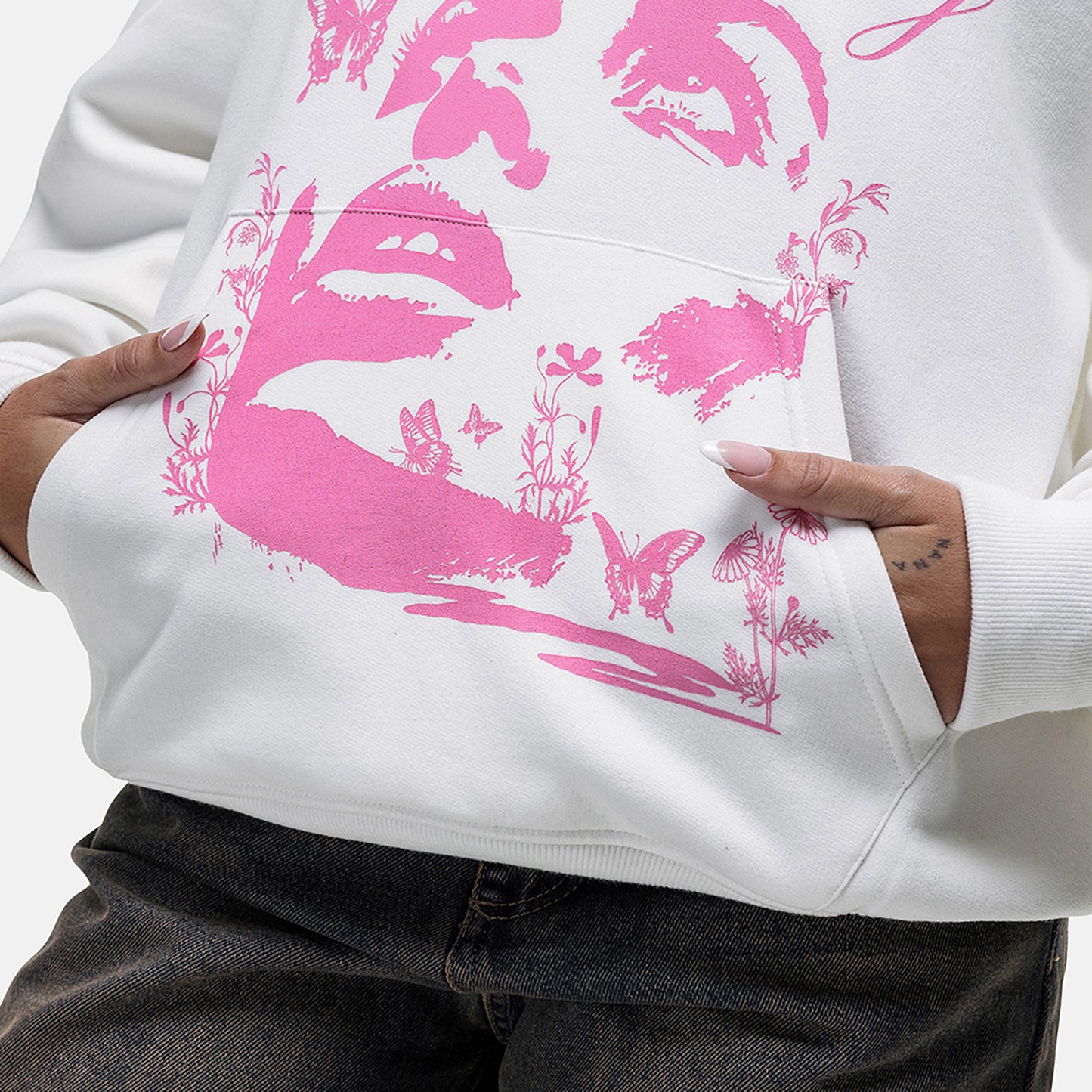Good For Nothing White Contrast Print Relaxed Hoodie - White Image 3