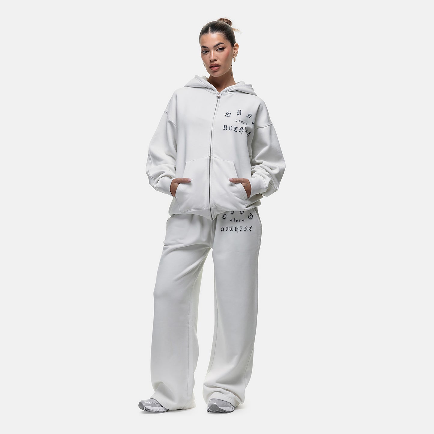 Good For Nothing White Spray Effect Relaxed Zip Through Hoodie - White Image 3