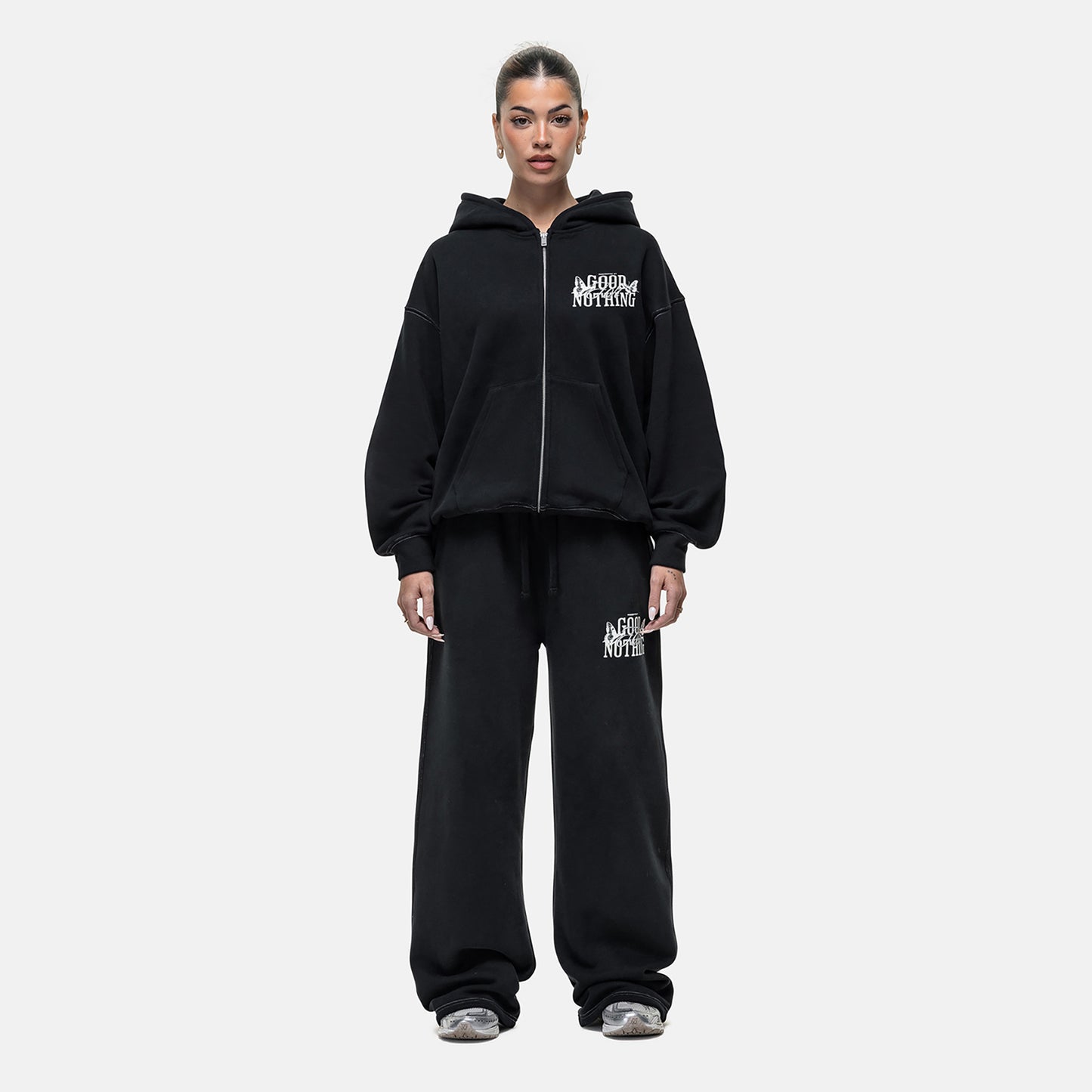 Good For Nothing Black Oversized Zip Through Hoodie - Black Image 4