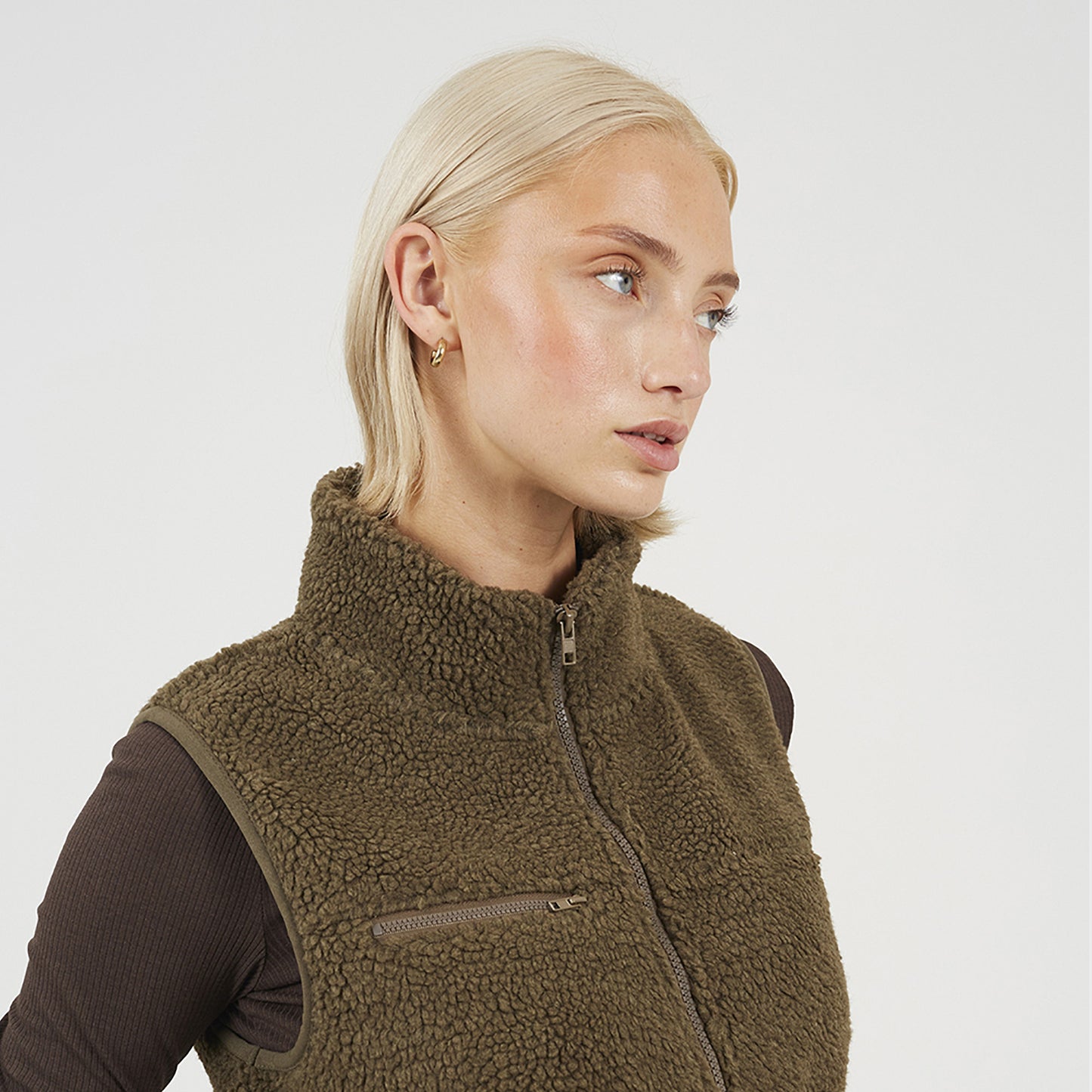 Brave Soul Taupe Zip Through Fleece Gilet - Taupe Image 4