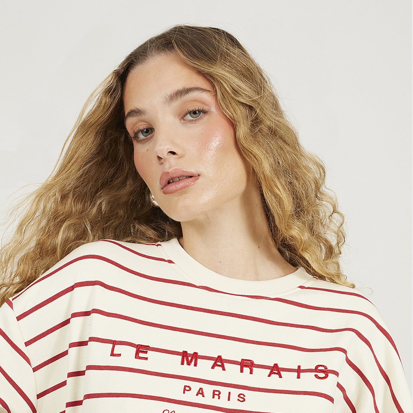Brave Soul Red Stripe Embroidered Crew Neck Sweatshirt - Red Image 4