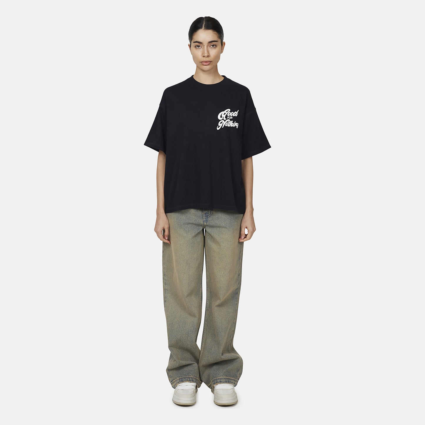 Good For Nothing Black Oversized Puff Print T-Shirt - Black Image 4