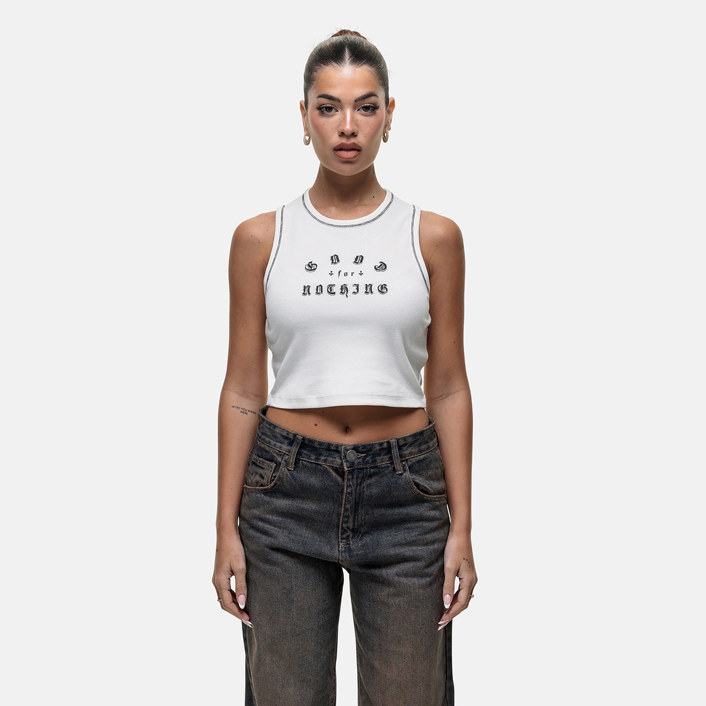 Good For Nothing White Vintage Cropped Vest Top - White Image 4