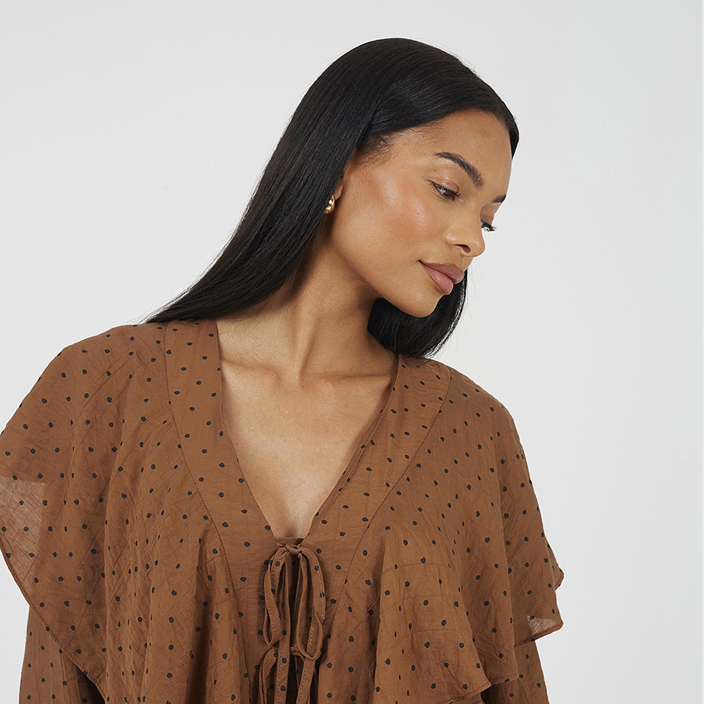 Brave Soul Brown Long Sleeve Top With Frill Detail - Brown Image 4