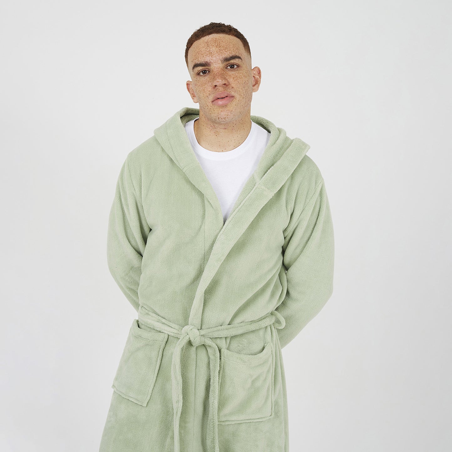 Brave Soul Pale Green Hooded Dressing Gown with Tie Belt - Pale Green Image 4