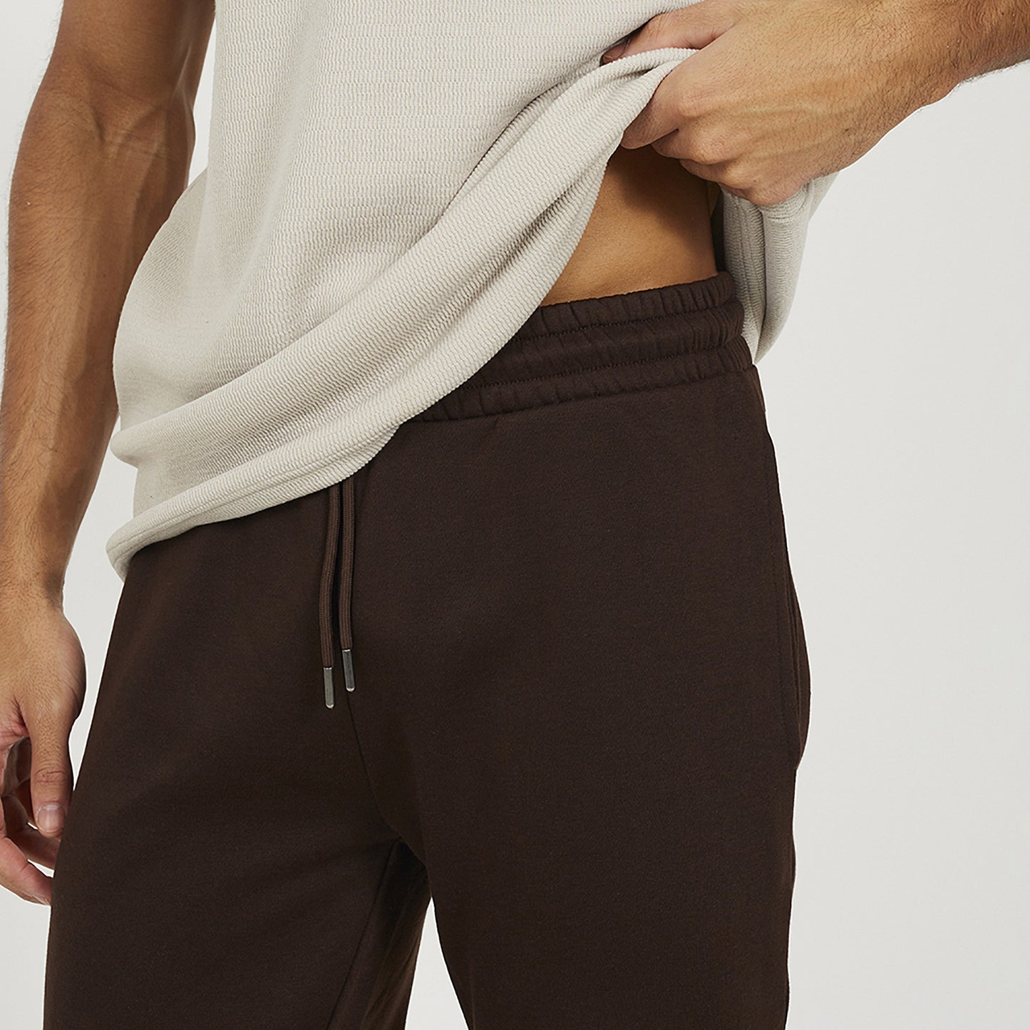 Brave Soul Chocolate Straight Leg Open Hem Joggers - Chocolate Image 4