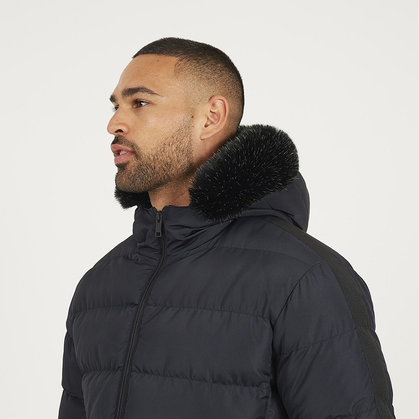 Brave Soul Black Longline Padded Jacket With Faux Fur Trim Hood - Black Image 4