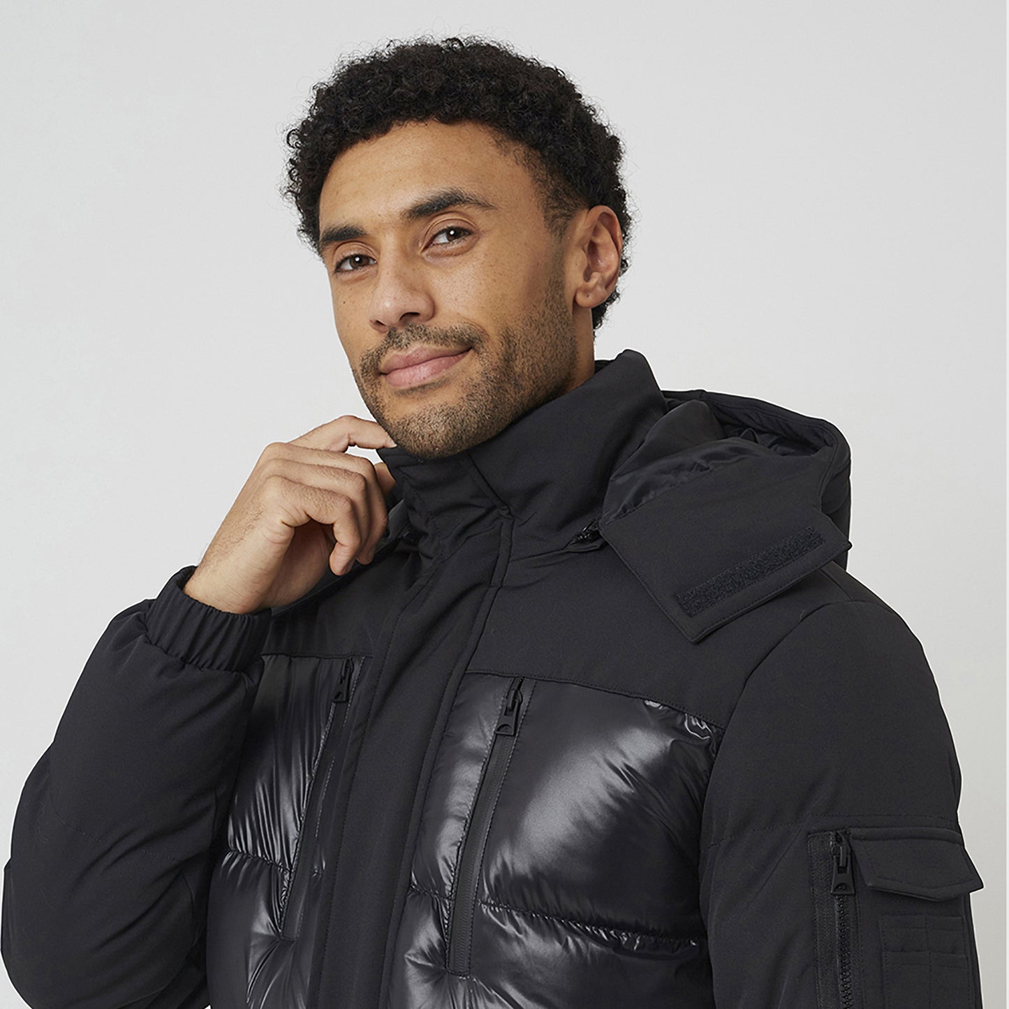 Brave Soul Black Longline Hooded Padded Jacket - Black Image 4
