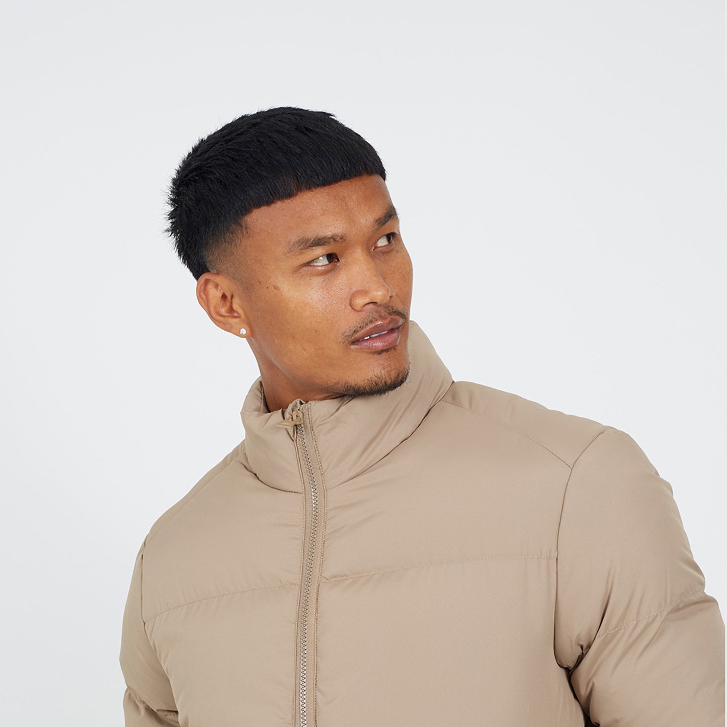Brave Soul Stone Funnel Neck Padded Jacket - Stone Image 4