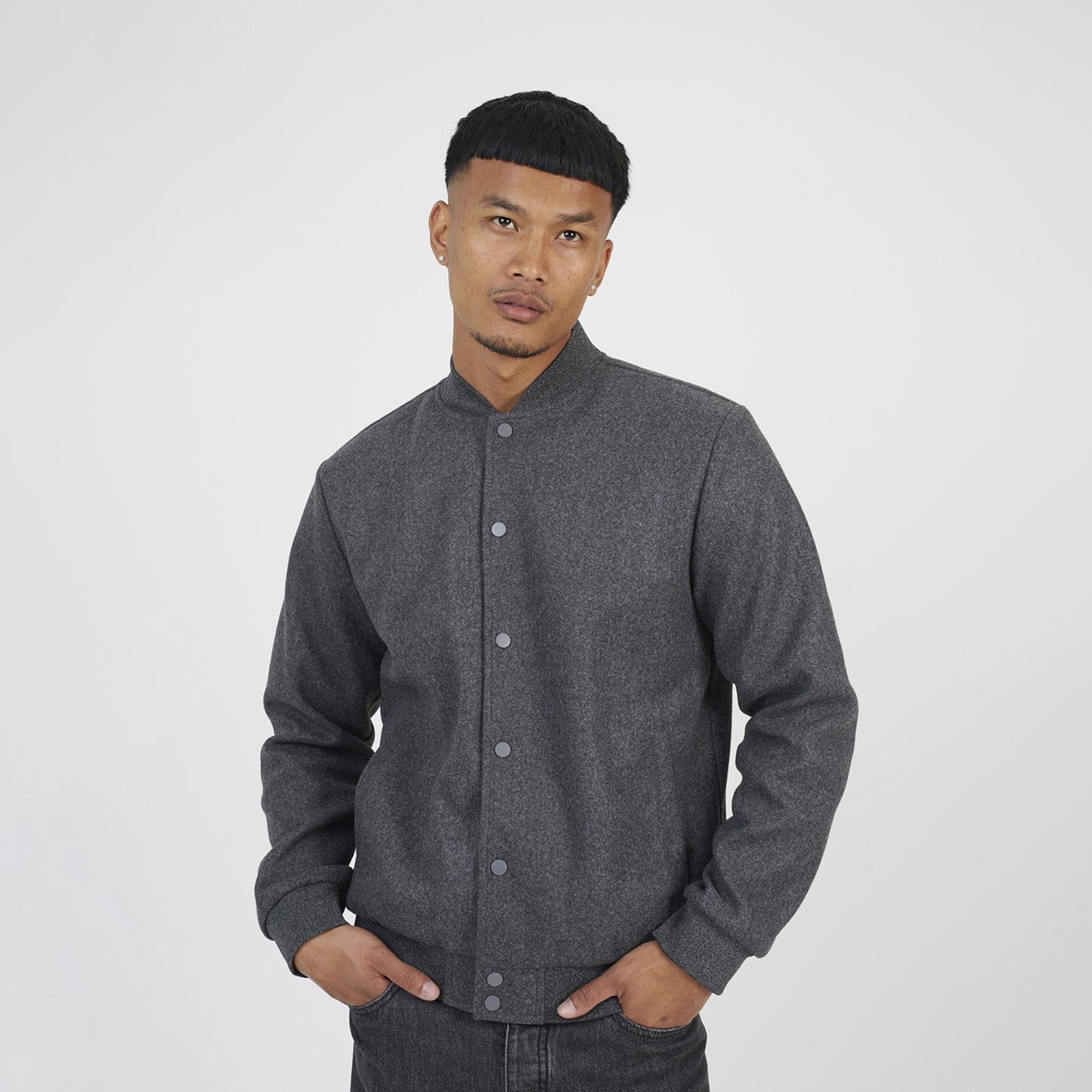 Brave Soul Charcoal Bomber Style Jacket - Charcoal Image 4