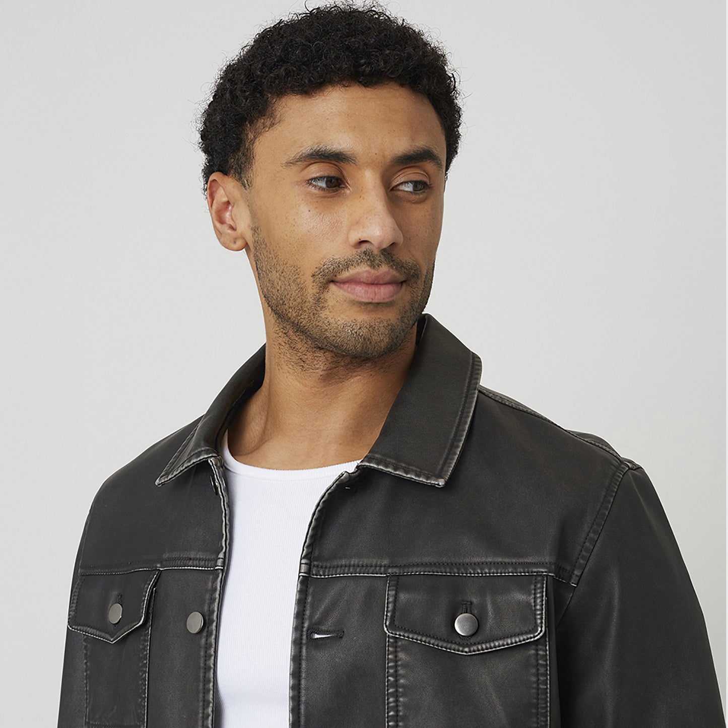 Brave Soul Black Faux Leather Button Through Shacket - Black Image 4