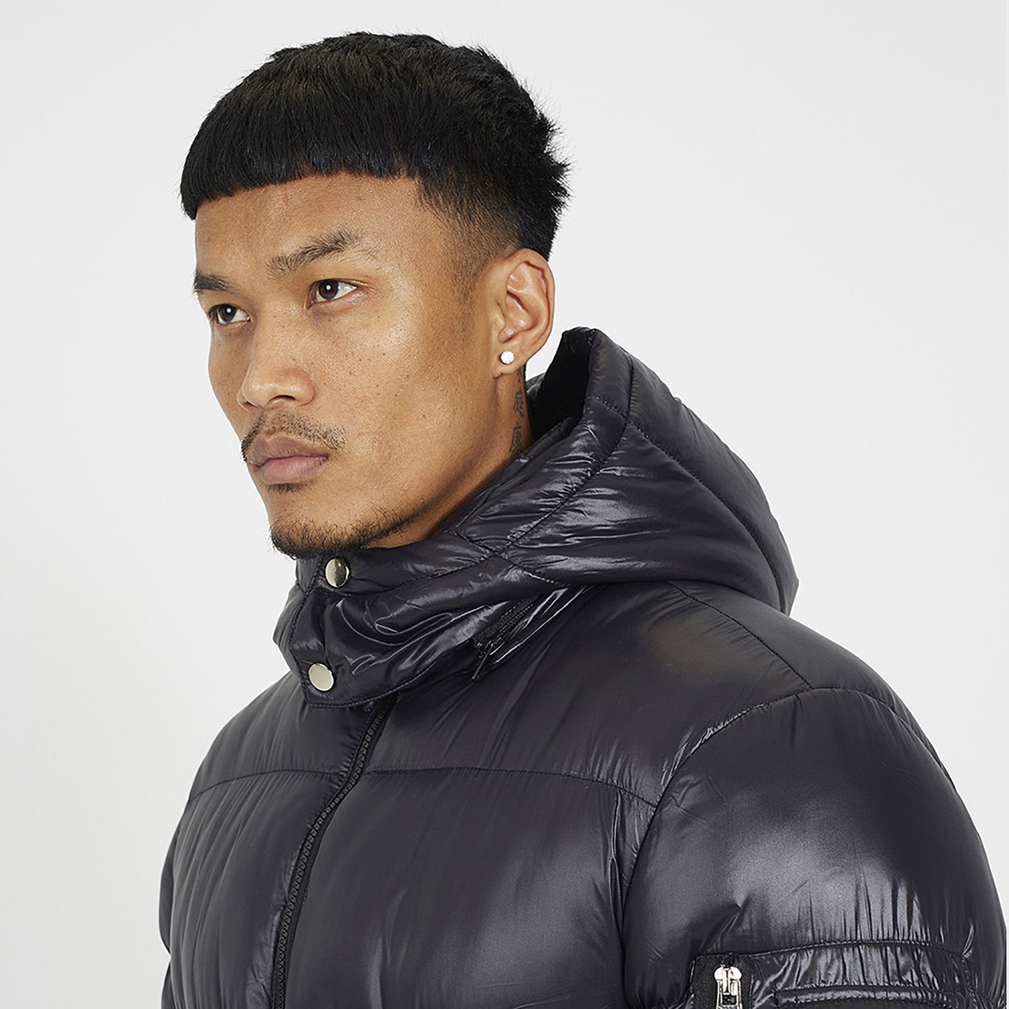 Brave Soul Black Hooded Padded Puffer Jacket with Detachable Hood - Black Image 4