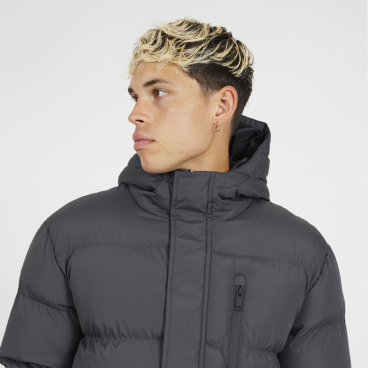 Brave Soul Dark Grey Longline Hooded Padded Jacket - Dark Grey Image 4