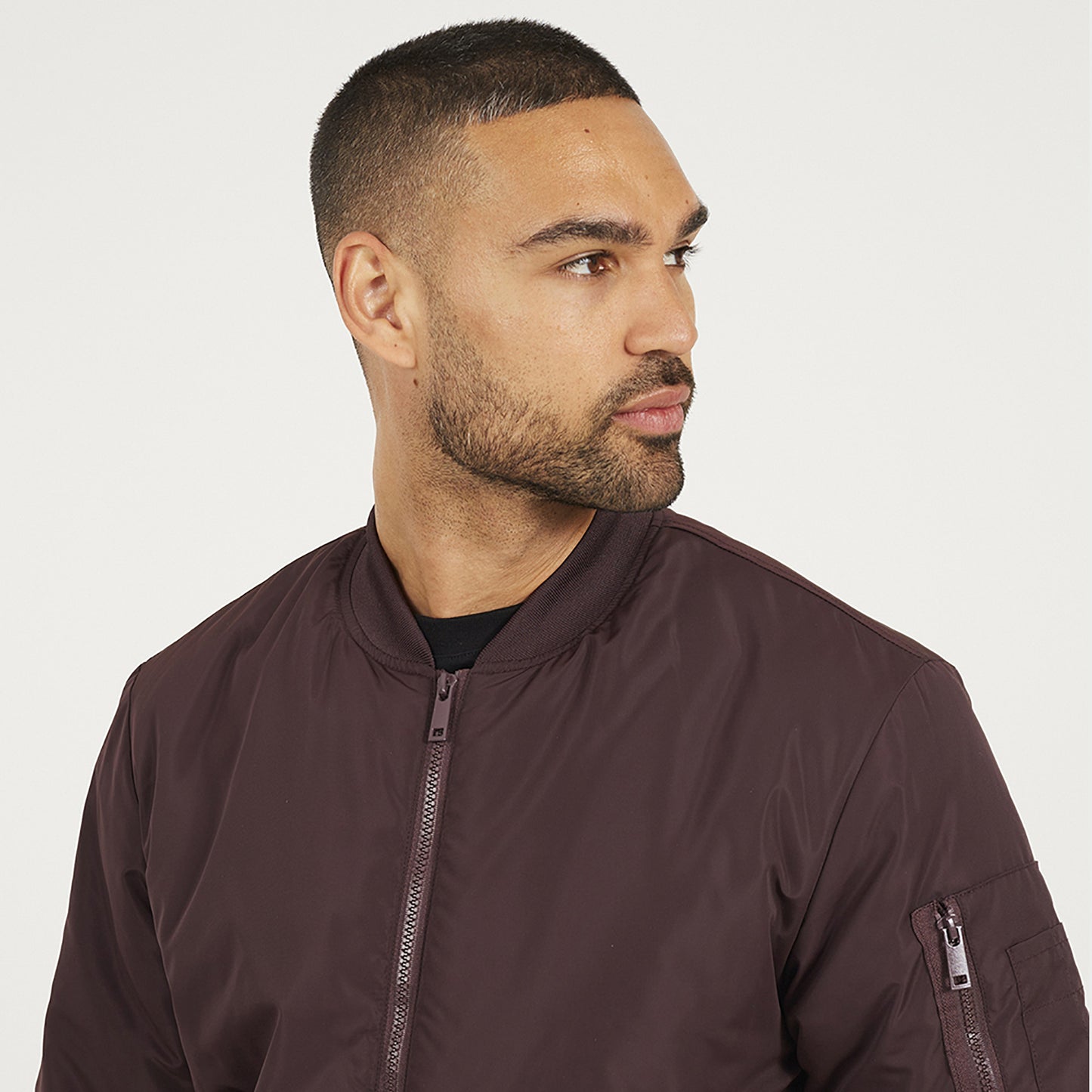 Brave Soul Burgundy Bomber Jacket with Sleeve Pocket Detail - Burgundy Image 4