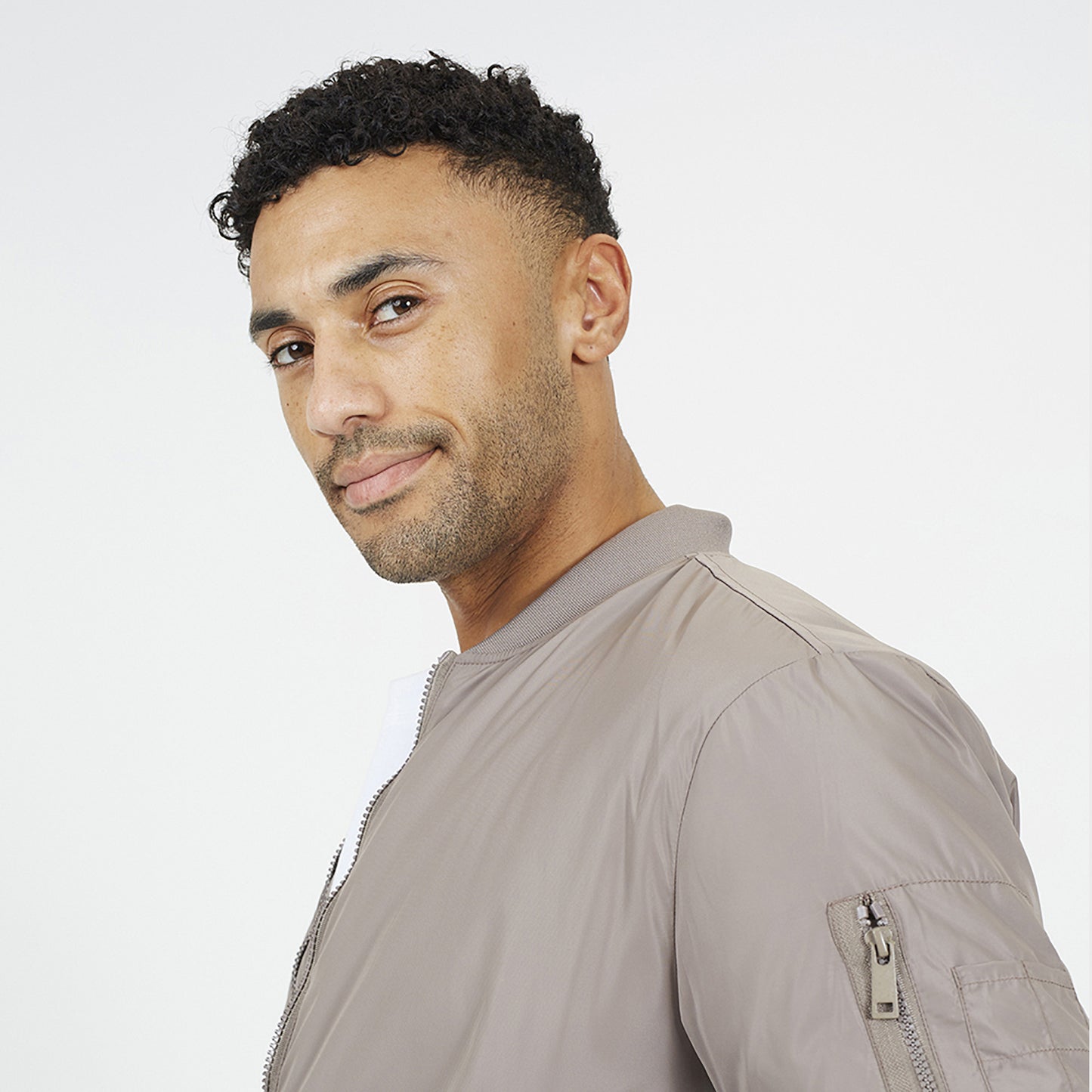 Brave Soul Taupe Bomber Jacket with Sleeve Pocket Detail - Taupe Image 4