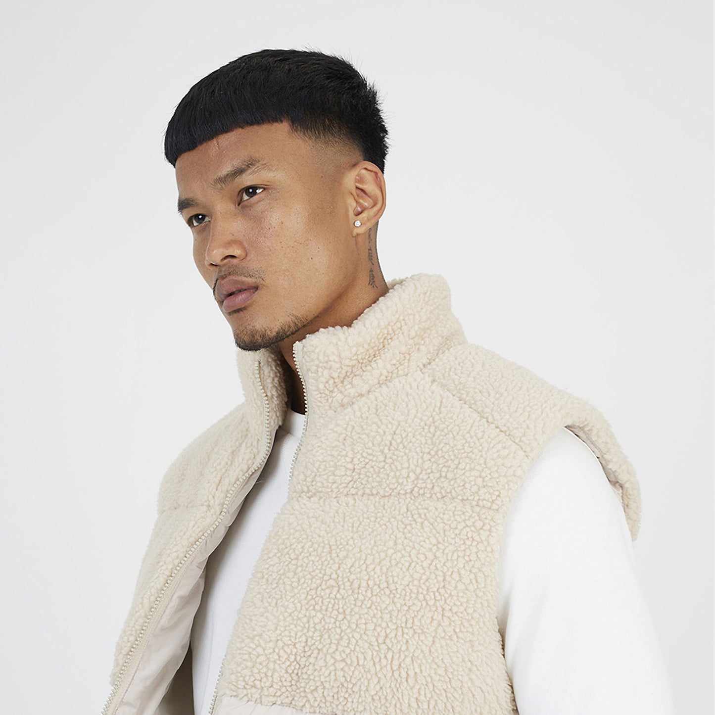 Brave Soul Stone Funnel Neck Borg Panel Gilet - Stone Image 4