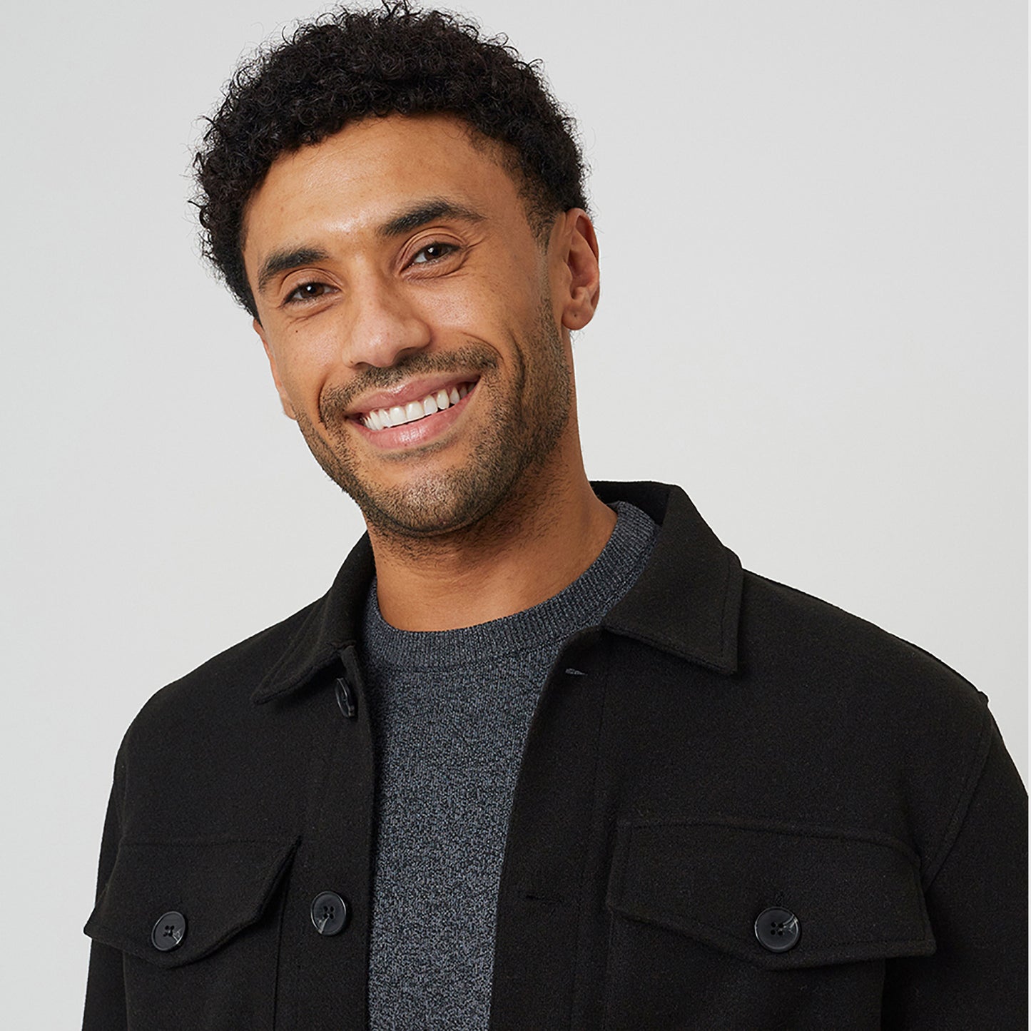 Brave Soul Black Faux Wool Button Through Shacket - Black Image 4
