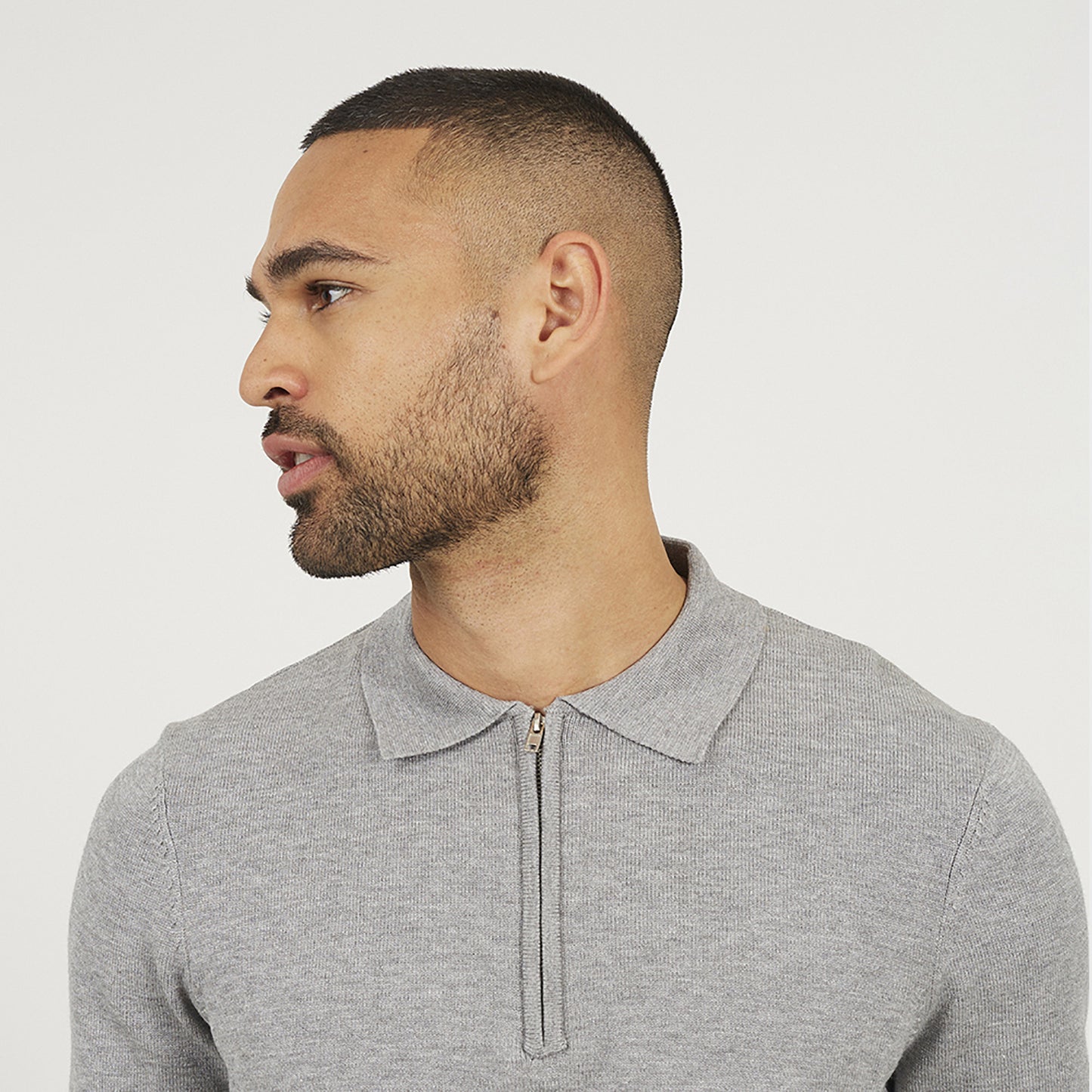 Brave Soul Grey Long Sleeve Knitted Polo - Grey Image 4