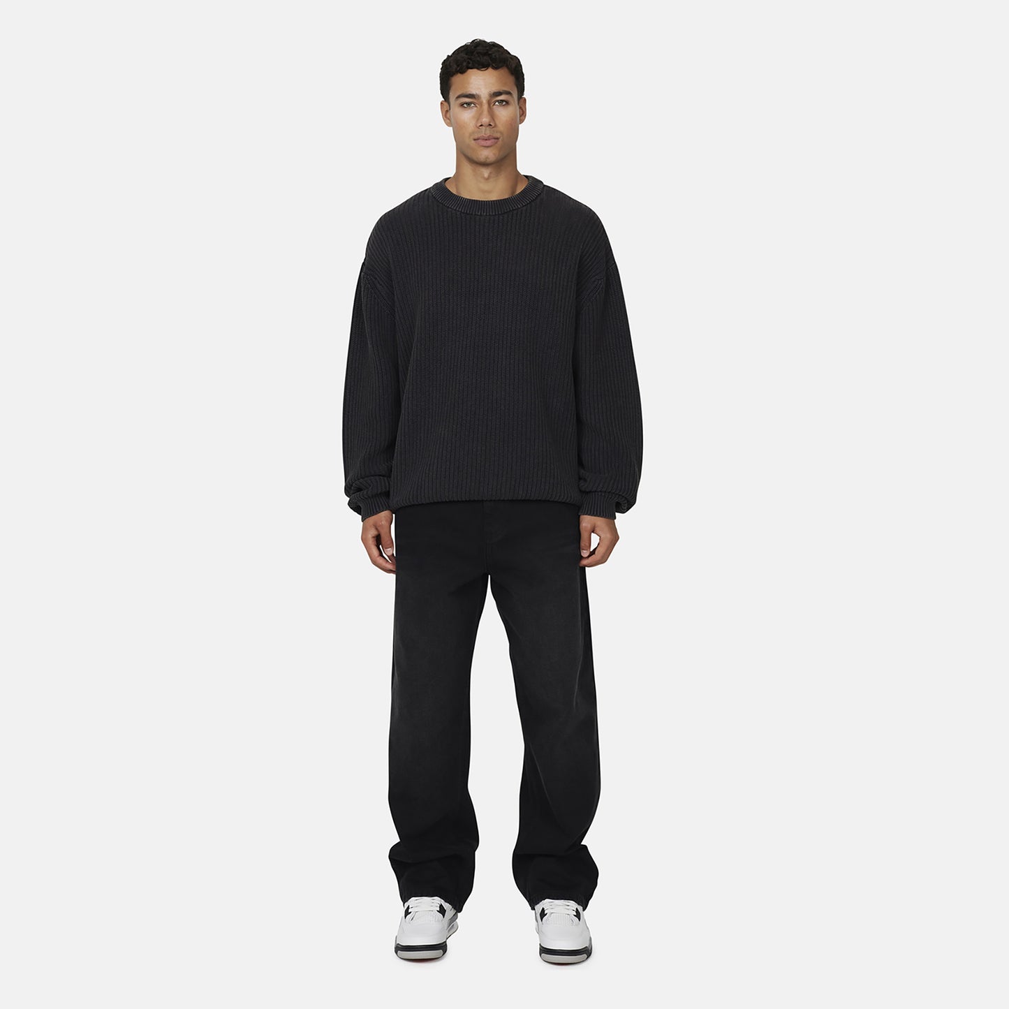 Good For Nothing Black Relaxed Washed Knitted Crew Neck Sweat - Black Image 4