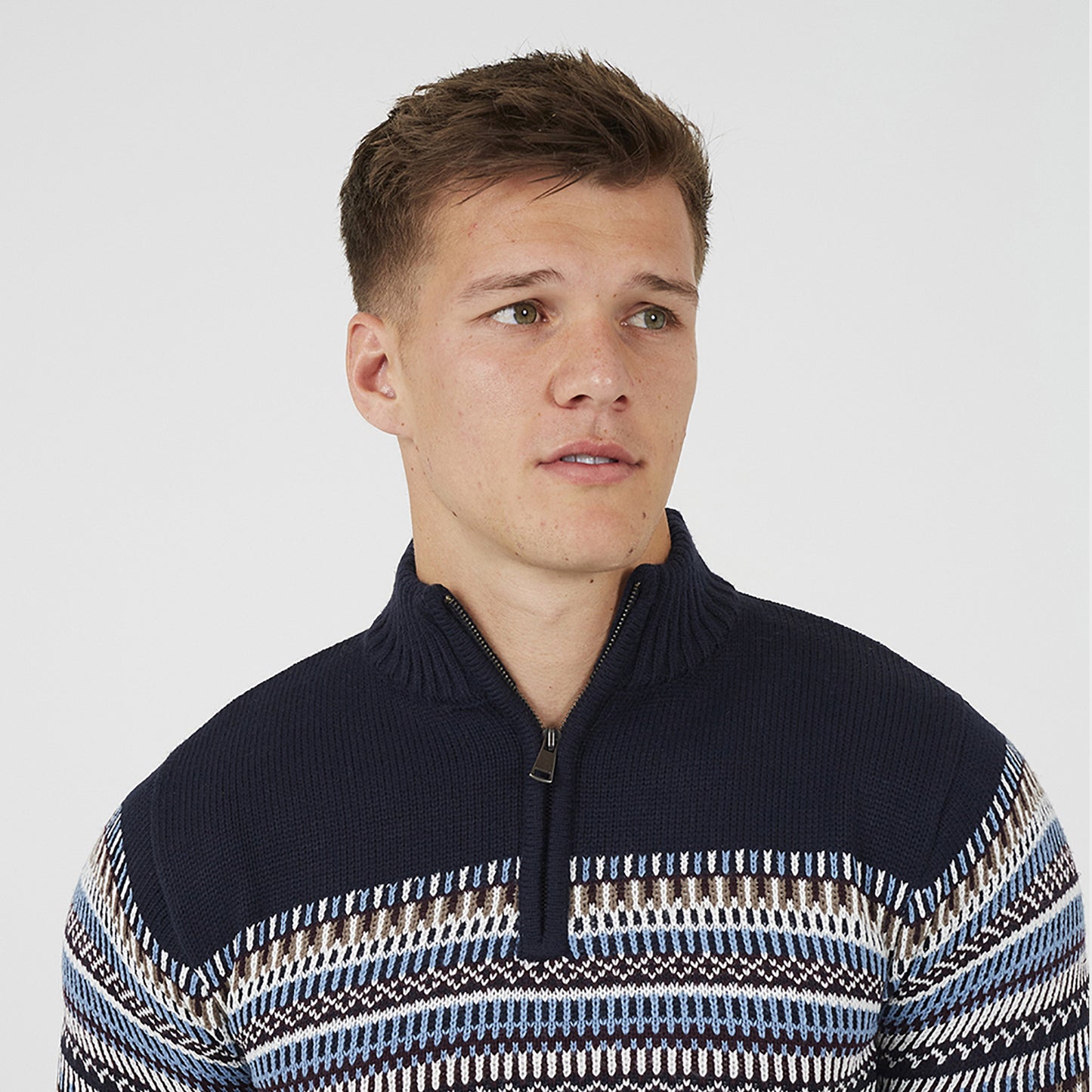 Brave Soul Navy Quarter Zip Fair Isle Jumper - Navy Image 4