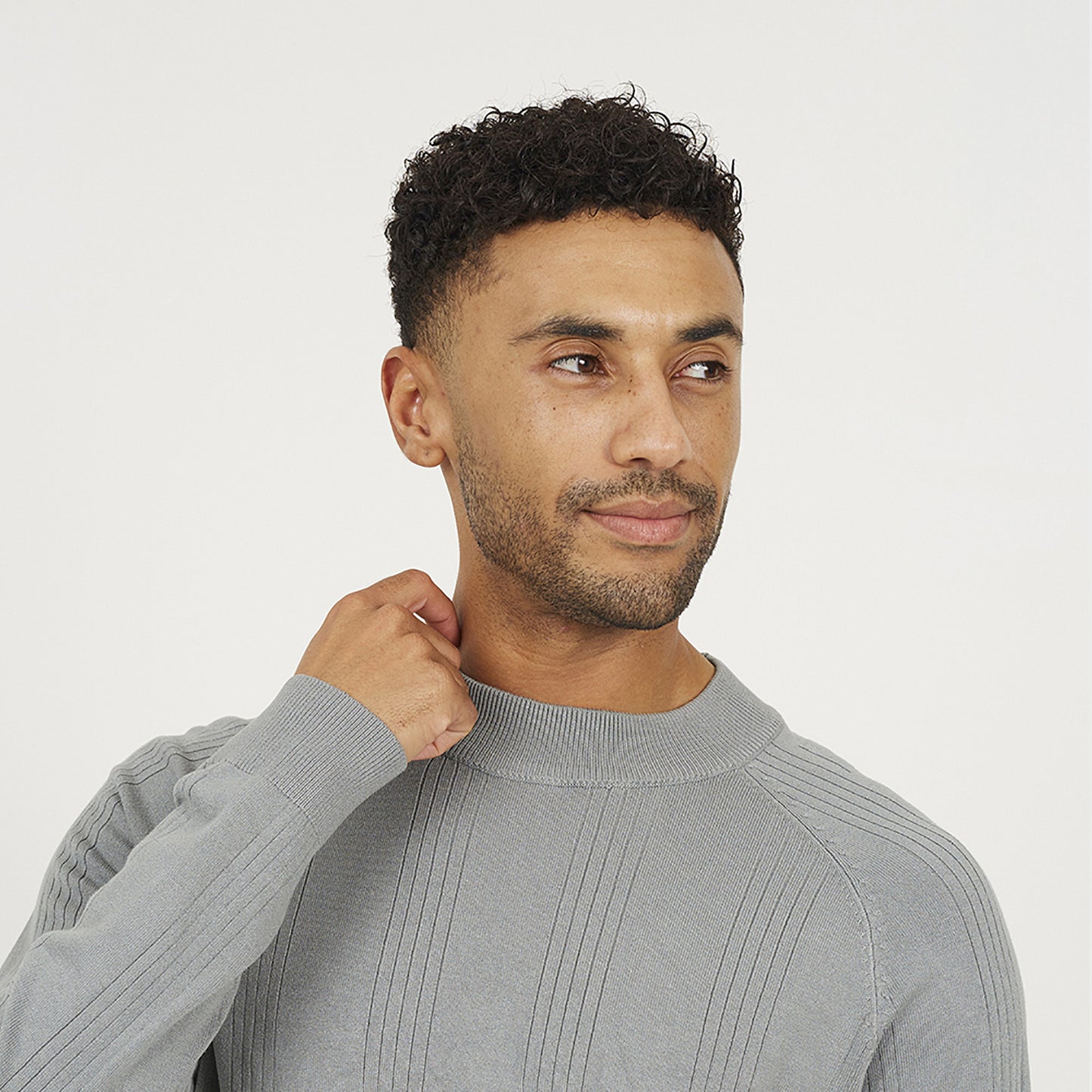 Brave Soul Grey Long Sleeve Ribbed Raglan Jumper - Grey Image 4