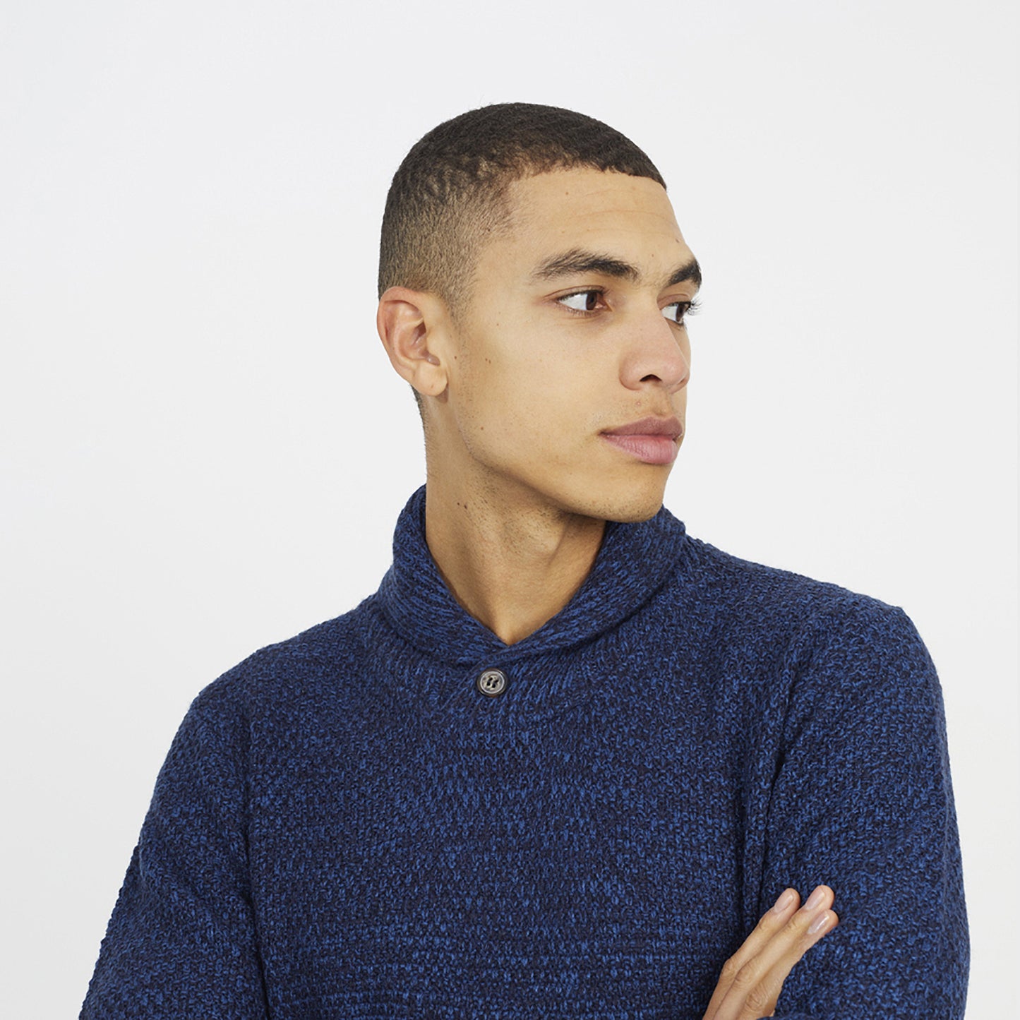 Brave Soul Navy Shawl Neck Textured Knit Jumper - Navy Image 4