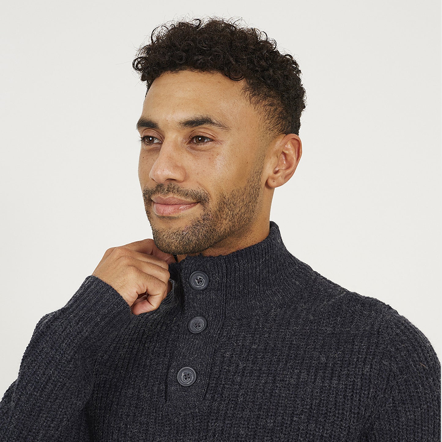 Brave Soul Navy Funnel Neck Jumper with Buttons - Navy Image 4