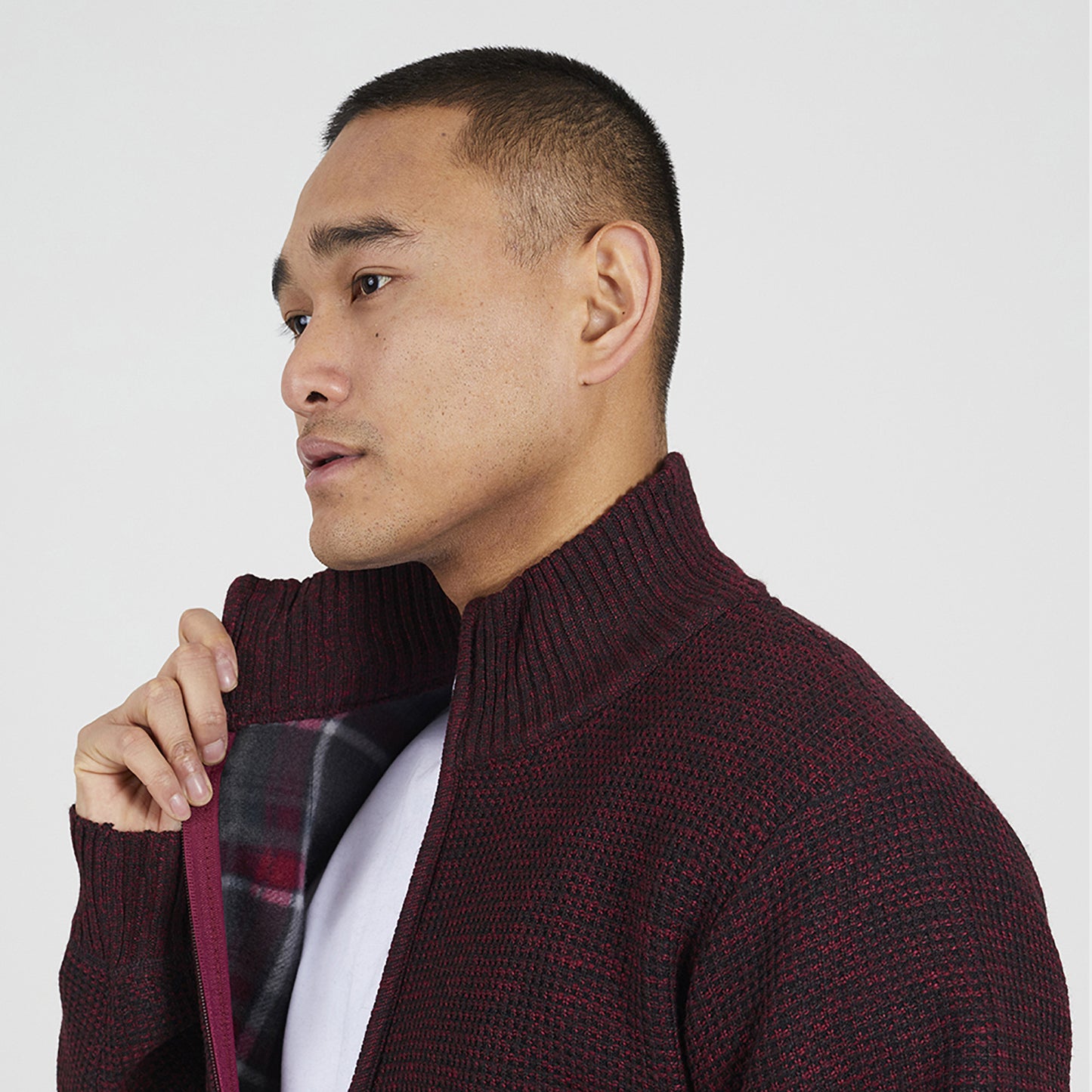 Brave Soul Burgundy Funnel Neck Jumper with Fleece Lining - Burgundy Image 3