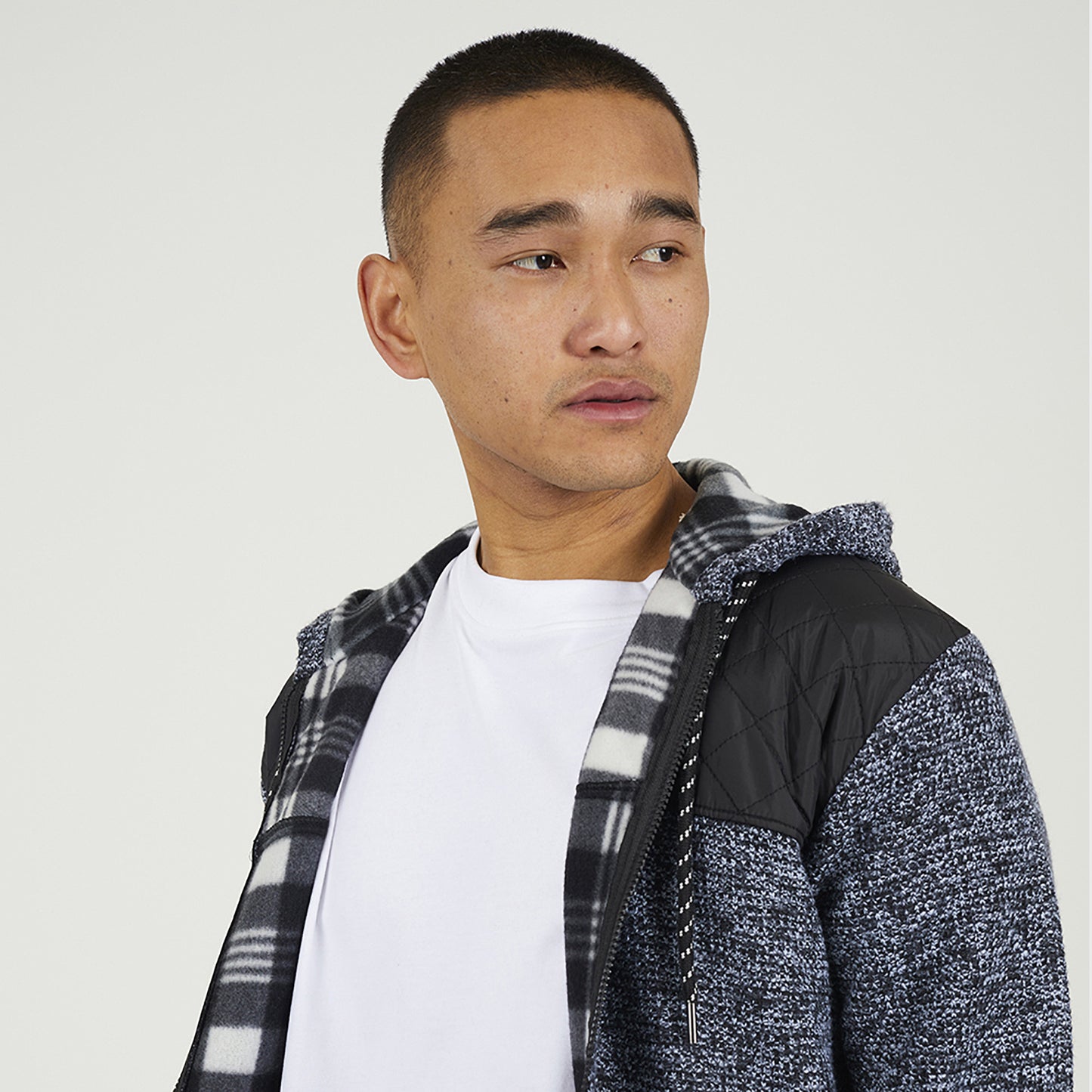 Brave Soul Black Full Zip Hoodie with Contrast Panel - Black Image 4