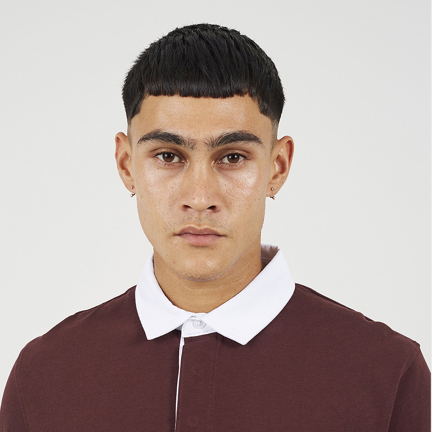 Brave Soul Burgundy Solid Colour Rugby Shirt - Burgundy Image 4
