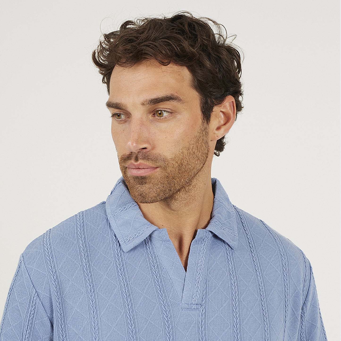 Brave Soul Blue Jacquard Trophy Neck Polo Shirt - Blue Image 4