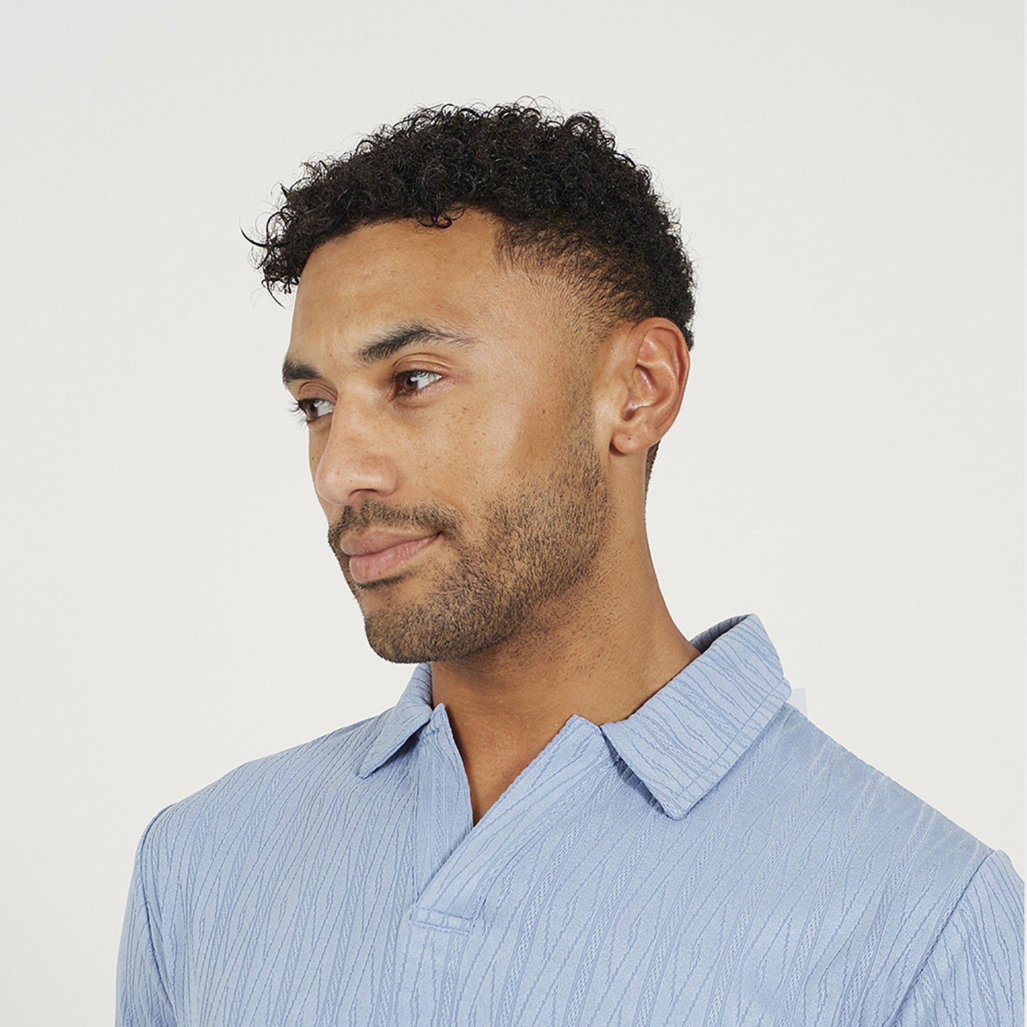 Brave Soul Blue Jacquard Trophy Neck Polo Shirt - Blue Image 4