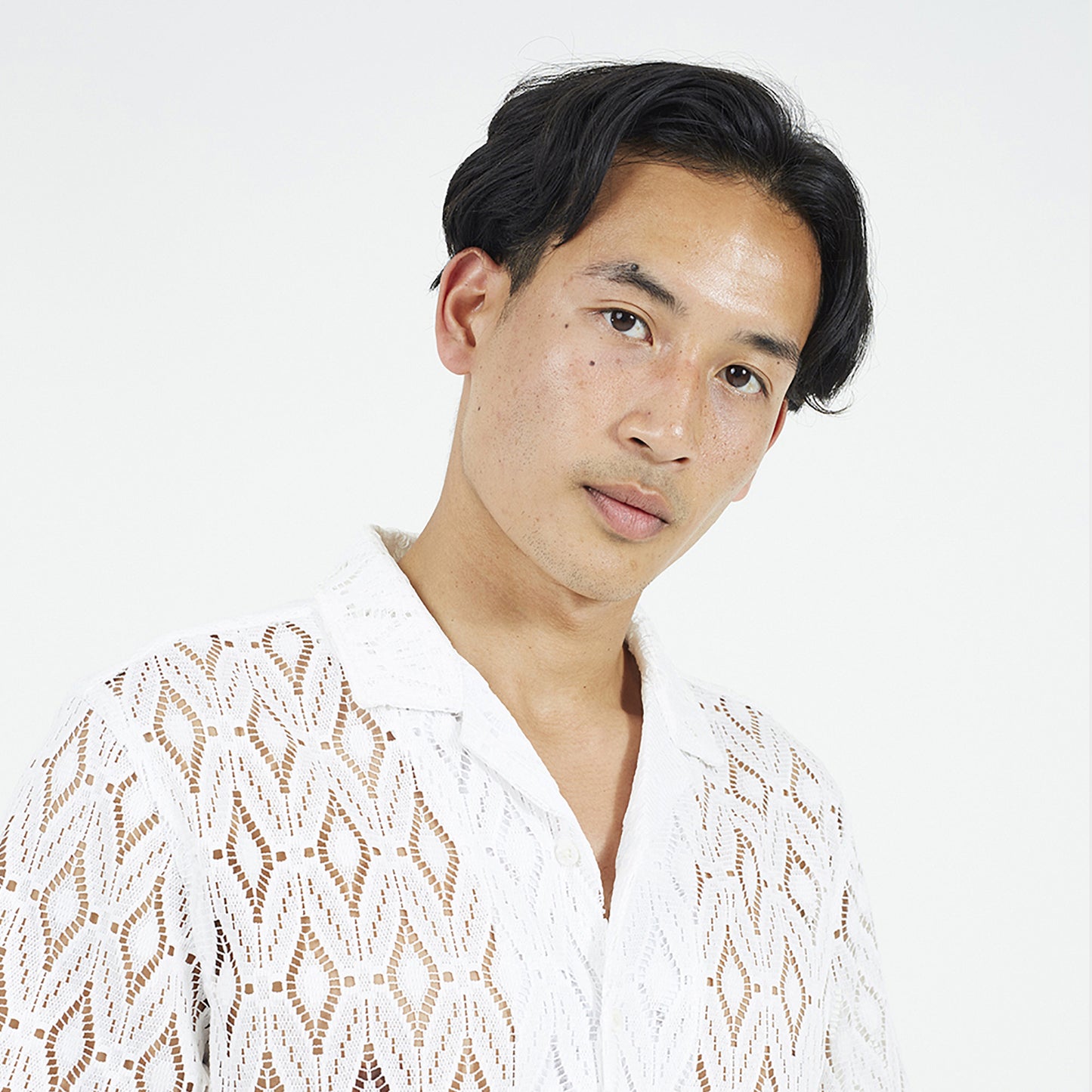 Brave Soul White Geometric Crochet Short Sleeve Shirt - White Image 4