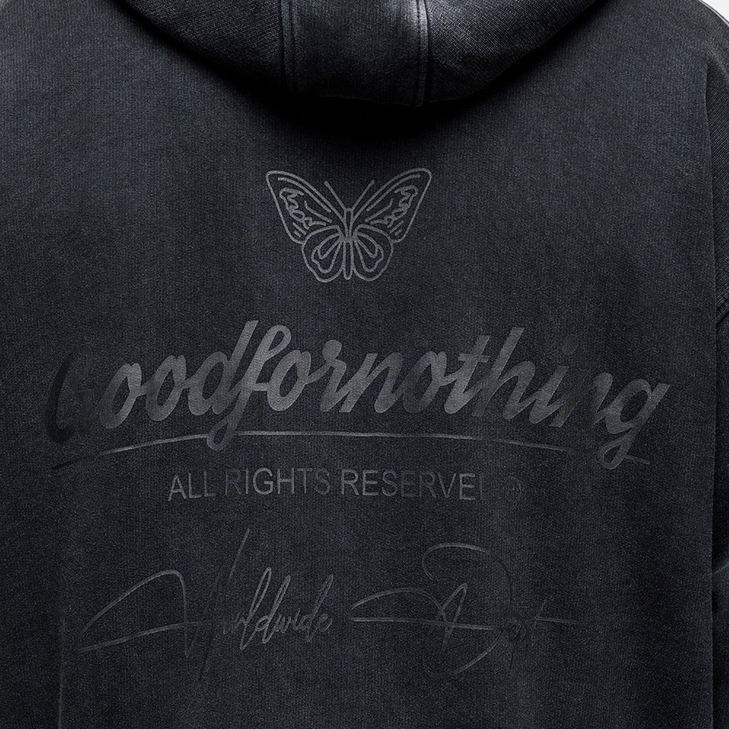 Good For Nothing Black Oversized Graphic Back Print Overhead Hoody - Black Image 5